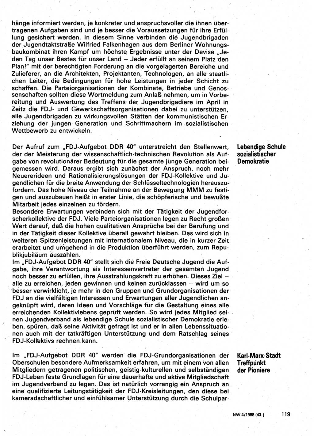 Neuer Weg (NW), Organ des Zentralkomitees (ZK) der SED (Sozialistische Einheitspartei Deutschlands) für Fragen des Parteilebens, 43. Jahrgang [Deutsche Demokratische Republik (DDR)] 1988, Seite 119 (NW ZK SED DDR 1988, S. 119)