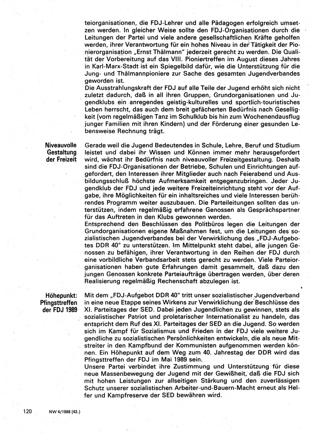Neuer Weg (NW), Organ des Zentralkomitees (ZK) der SED (Sozialistische Einheitspartei Deutschlands) für Fragen des Parteilebens, 43. Jahrgang [Deutsche Demokratische Republik (DDR)] 1988, Seite 120 (NW ZK SED DDR 1988, S. 120)