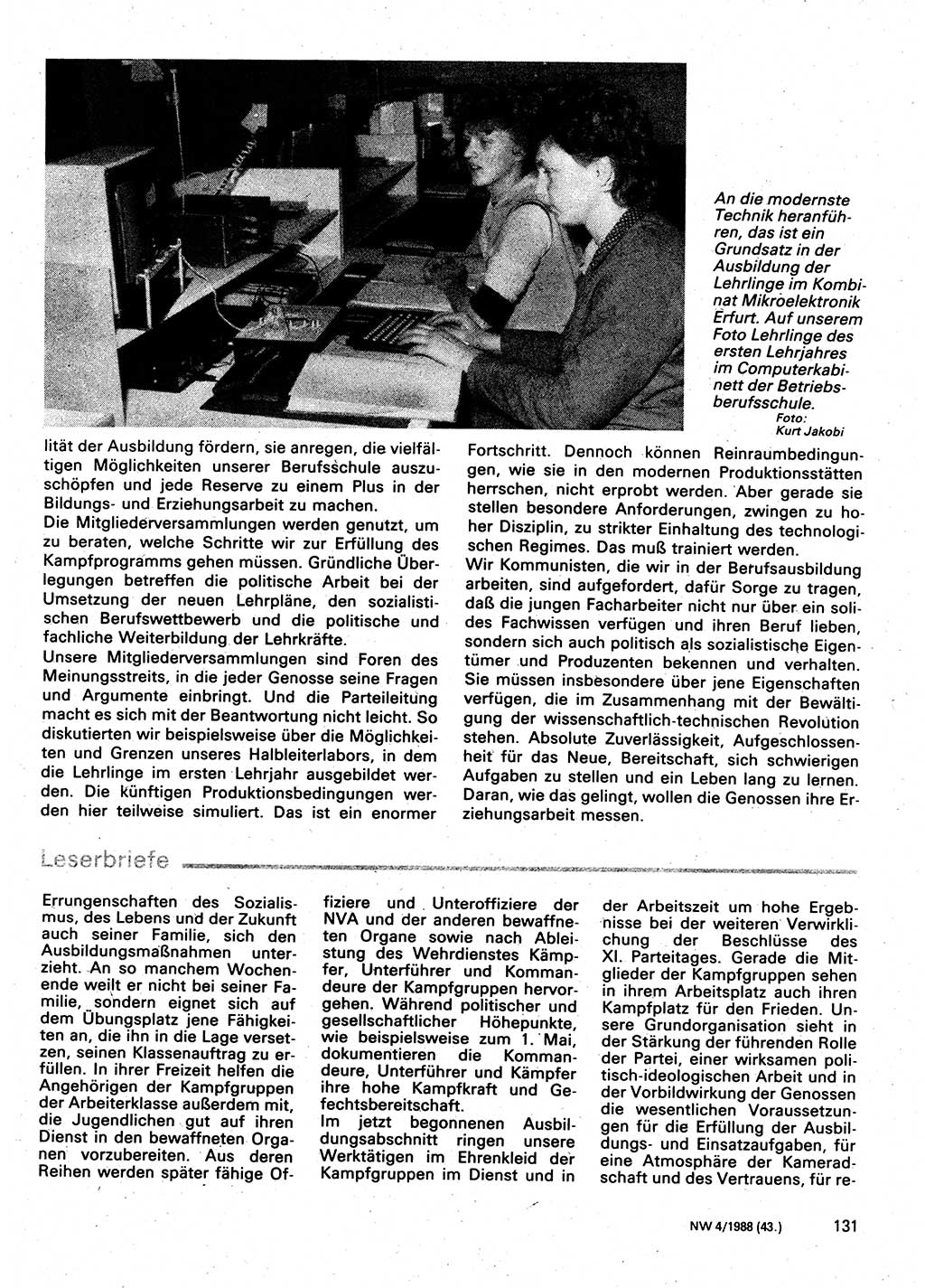 Neuer Weg (NW), Organ des Zentralkomitees (ZK) der SED (Sozialistische Einheitspartei Deutschlands) für Fragen des Parteilebens, 43. Jahrgang [Deutsche Demokratische Republik (DDR)] 1988, Seite 131 (NW ZK SED DDR 1988, S. 131)