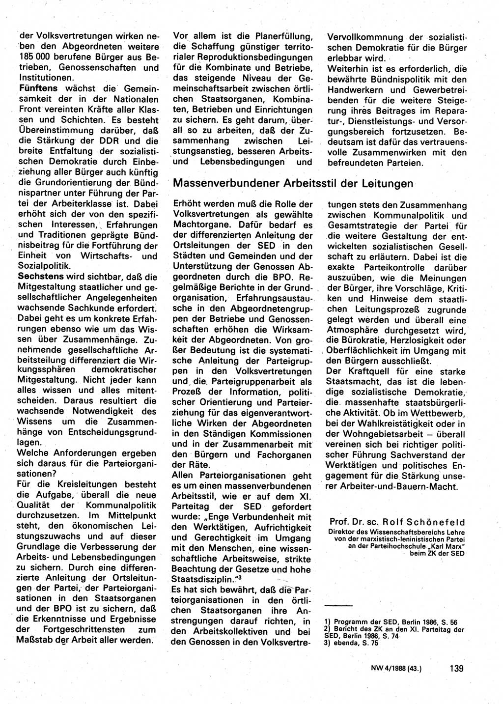 Neuer Weg (NW), Organ des Zentralkomitees (ZK) der SED (Sozialistische Einheitspartei Deutschlands) für Fragen des Parteilebens, 43. Jahrgang [Deutsche Demokratische Republik (DDR)] 1988, Seite 139 (NW ZK SED DDR 1988, S. 139)