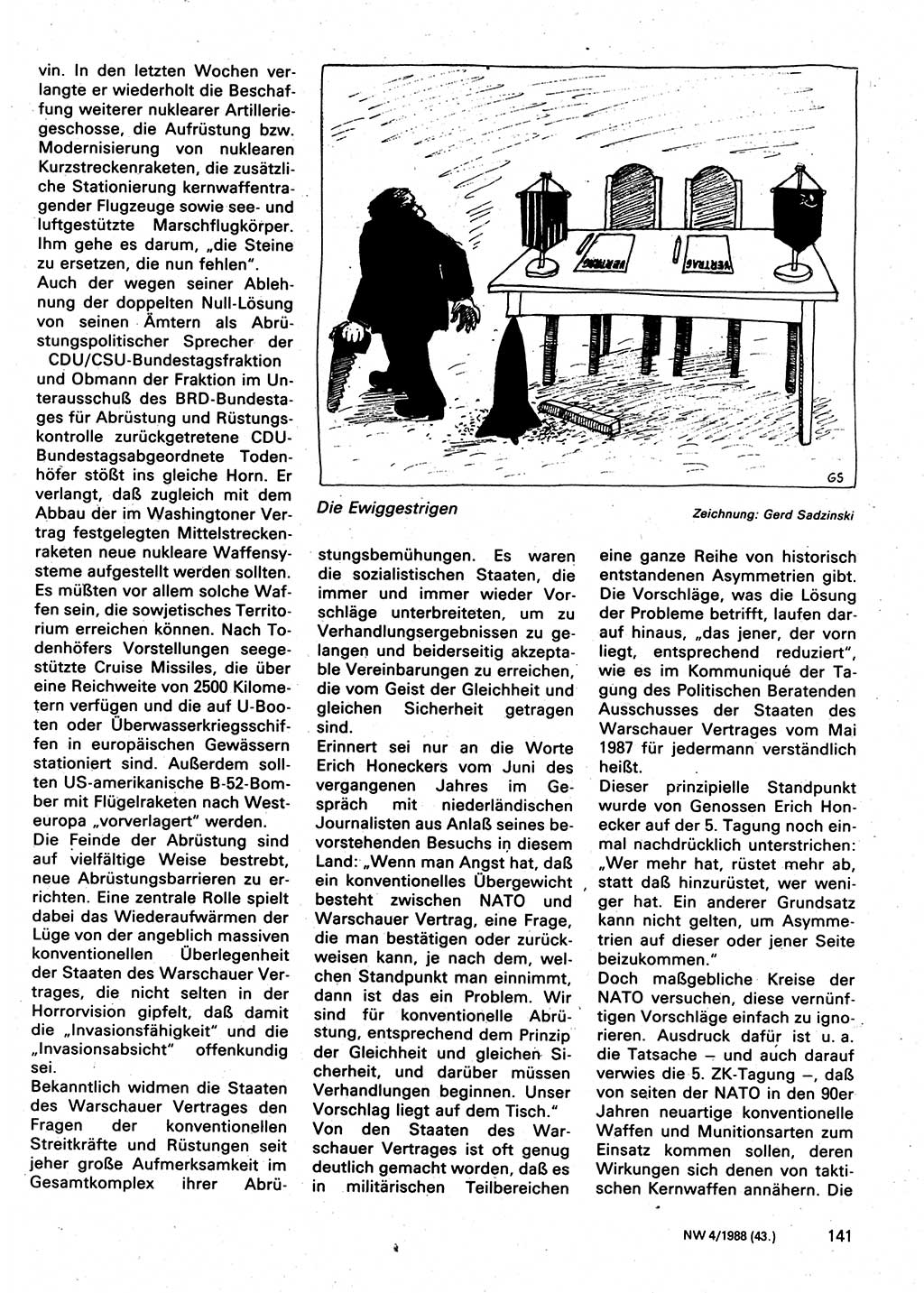 Neuer Weg (NW), Organ des Zentralkomitees (ZK) der SED (Sozialistische Einheitspartei Deutschlands) für Fragen des Parteilebens, 43. Jahrgang [Deutsche Demokratische Republik (DDR)] 1988, Seite 141 (NW ZK SED DDR 1988, S. 141)