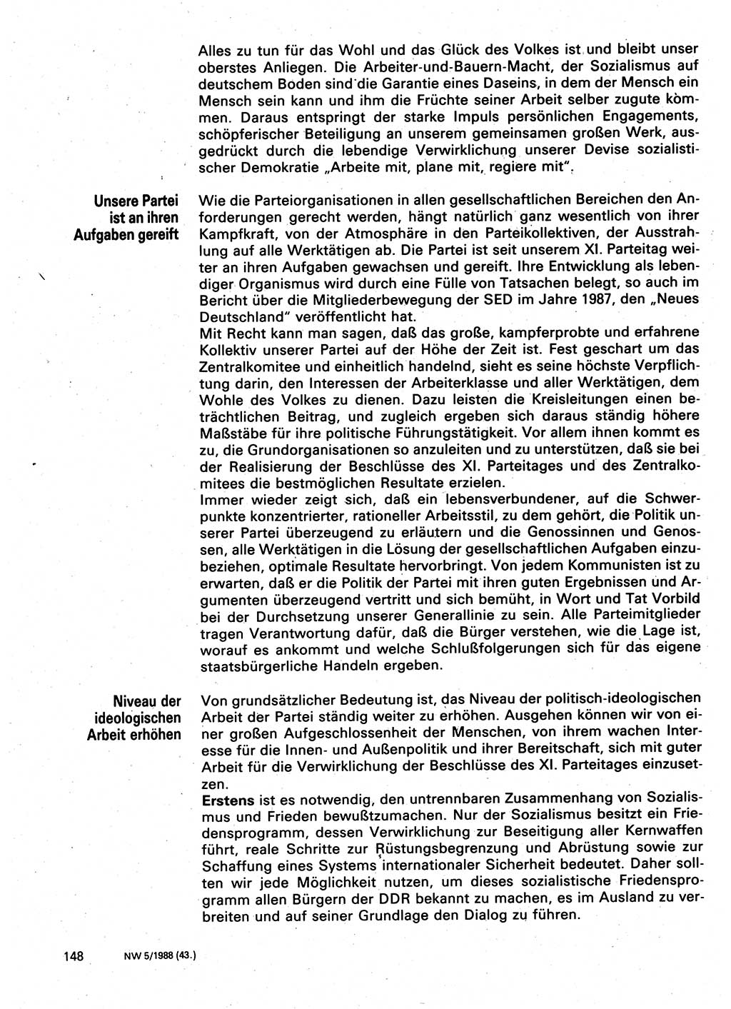 Neuer Weg (NW), Organ des Zentralkomitees (ZK) der SED (Sozialistische Einheitspartei Deutschlands) für Fragen des Parteilebens, 43. Jahrgang [Deutsche Demokratische Republik (DDR)] 1988, Seite 148 (NW ZK SED DDR 1988, S. 148)