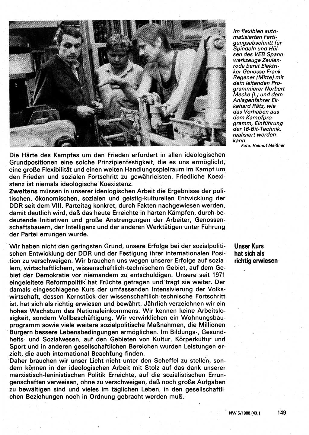 Neuer Weg (NW), Organ des Zentralkomitees (ZK) der SED (Sozialistische Einheitspartei Deutschlands) für Fragen des Parteilebens, 43. Jahrgang [Deutsche Demokratische Republik (DDR)] 1988, Seite 149 (NW ZK SED DDR 1988, S. 149)