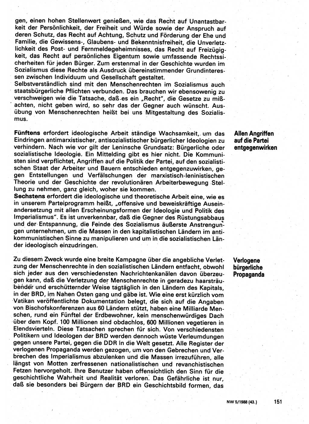Neuer Weg (NW), Organ des Zentralkomitees (ZK) der SED (Sozialistische Einheitspartei Deutschlands) für Fragen des Parteilebens, 43. Jahrgang [Deutsche Demokratische Republik (DDR)] 1988, Seite 151 (NW ZK SED DDR 1988, S. 151)