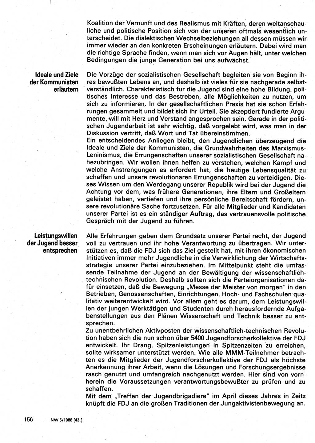 Neuer Weg (NW), Organ des Zentralkomitees (ZK) der SED (Sozialistische Einheitspartei Deutschlands) für Fragen des Parteilebens, 43. Jahrgang [Deutsche Demokratische Republik (DDR)] 1988, Seite 156 (NW ZK SED DDR 1988, S. 156)