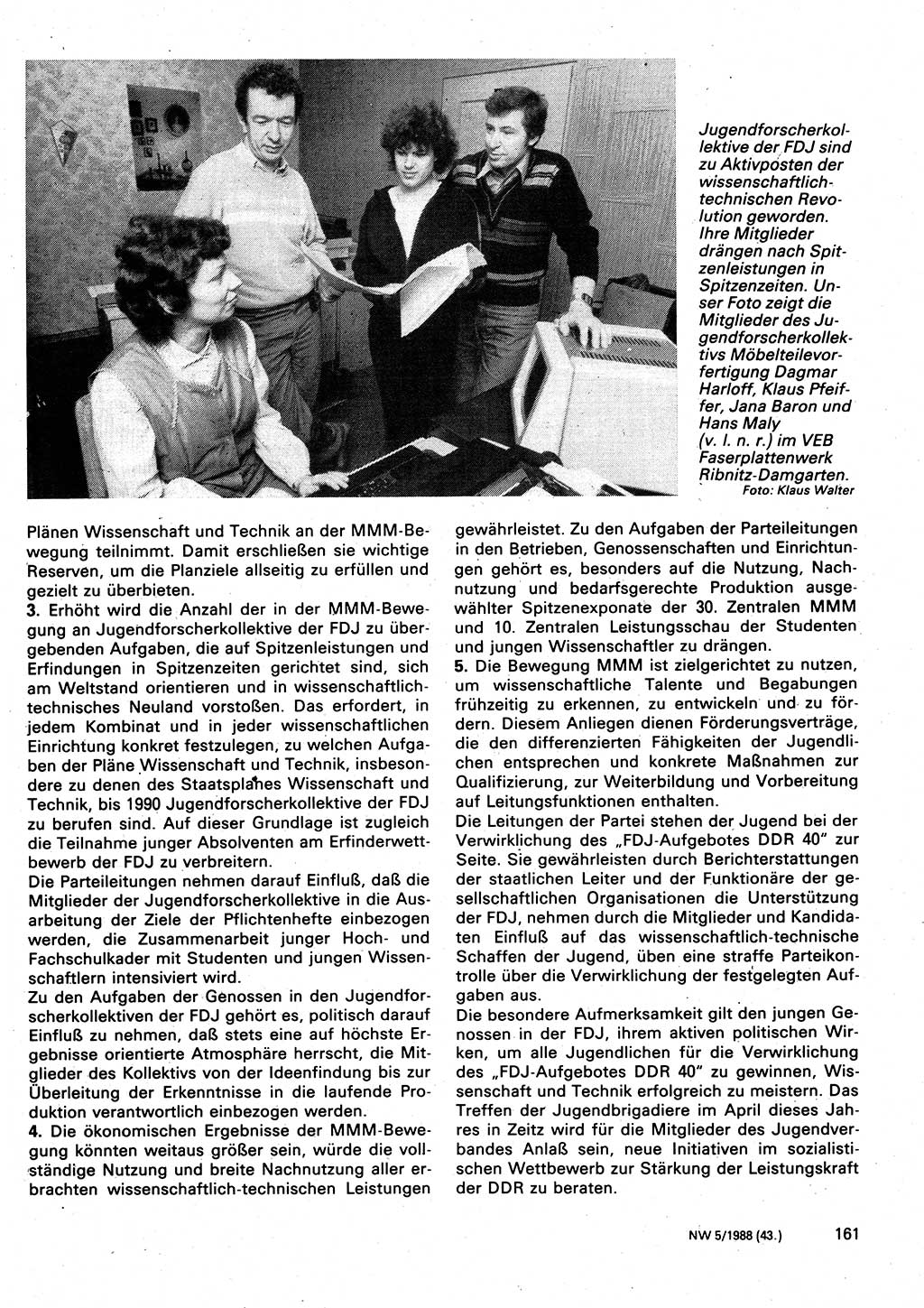 Neuer Weg (NW), Organ des Zentralkomitees (ZK) der SED (Sozialistische Einheitspartei Deutschlands) für Fragen des Parteilebens, 43. Jahrgang [Deutsche Demokratische Republik (DDR)] 1988, Seite 161 (NW ZK SED DDR 1988, S. 161)