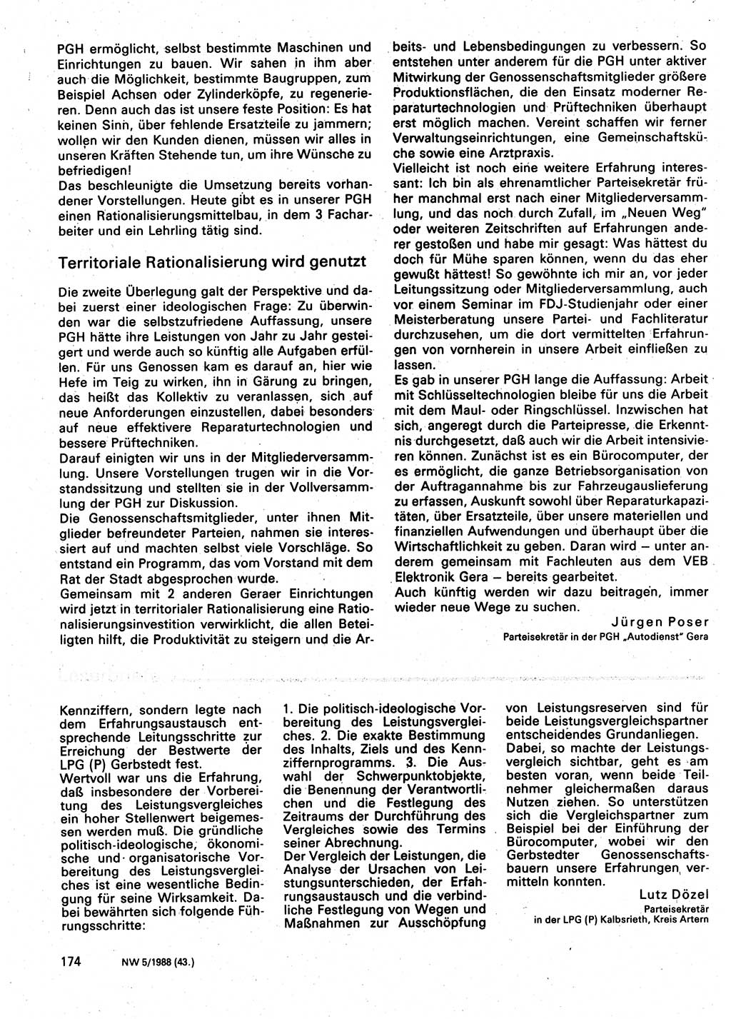 Neuer Weg (NW), Organ des Zentralkomitees (ZK) der SED (Sozialistische Einheitspartei Deutschlands) für Fragen des Parteilebens, 43. Jahrgang [Deutsche Demokratische Republik (DDR)] 1988, Seite 174 (NW ZK SED DDR 1988, S. 174)