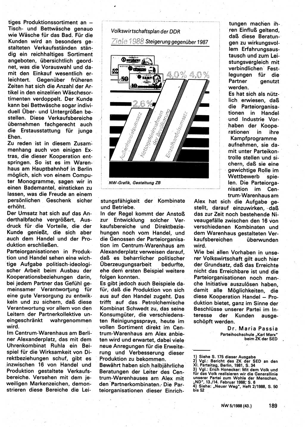 Neuer Weg (NW), Organ des Zentralkomitees (ZK) der SED (Sozialistische Einheitspartei Deutschlands) für Fragen des Parteilebens, 43. Jahrgang [Deutsche Demokratische Republik (DDR)] 1988, Seite 189 (NW ZK SED DDR 1988, S. 189)