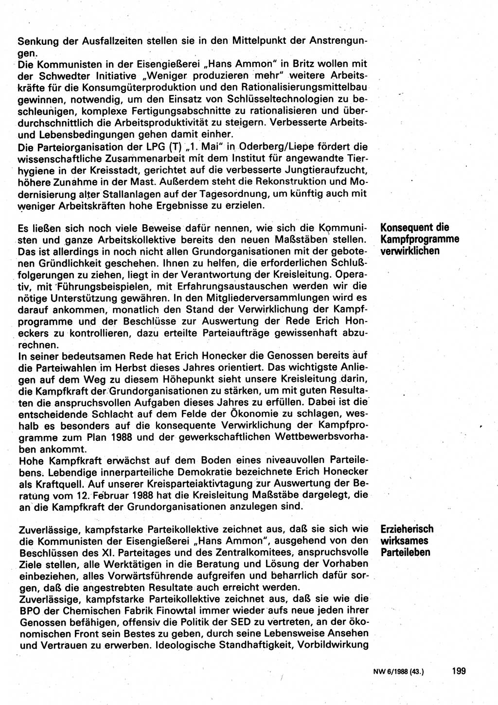 Neuer Weg (NW), Organ des Zentralkomitees (ZK) der SED (Sozialistische Einheitspartei Deutschlands) für Fragen des Parteilebens, 43. Jahrgang [Deutsche Demokratische Republik (DDR)] 1988, Seite 199 (NW ZK SED DDR 1988, S. 199)