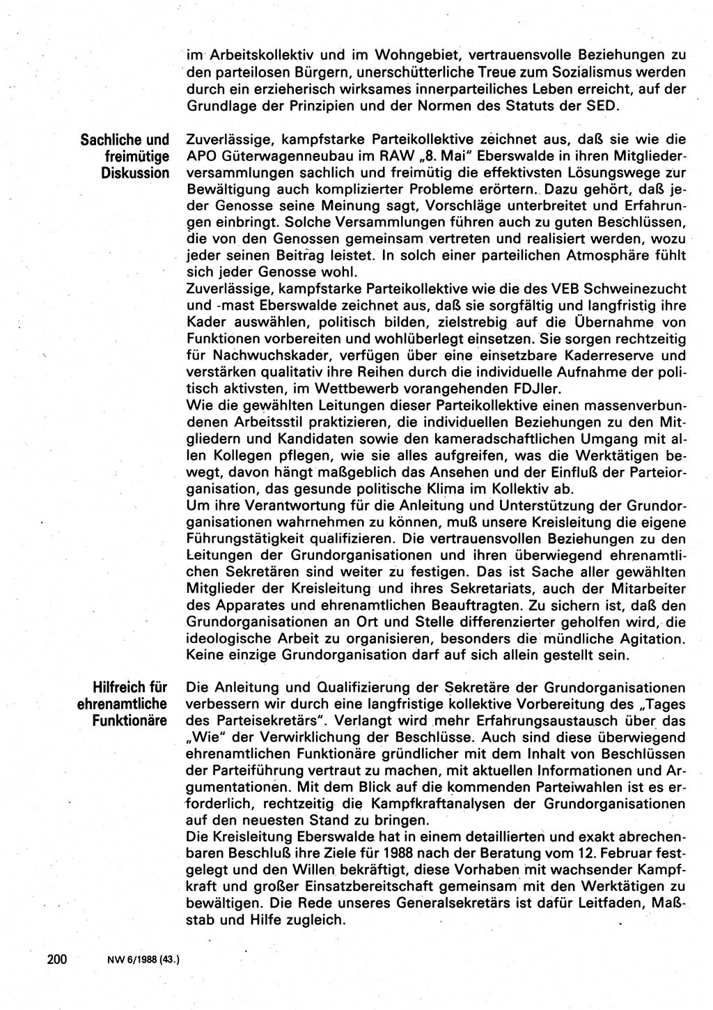 Neuer Weg (NW), Organ des Zentralkomitees (ZK) der SED (Sozialistische Einheitspartei Deutschlands) für Fragen des Parteilebens, 43. Jahrgang [Deutsche Demokratische Republik (DDR)] 1988, Seite 200 (NW ZK SED DDR 1988, S. 200)