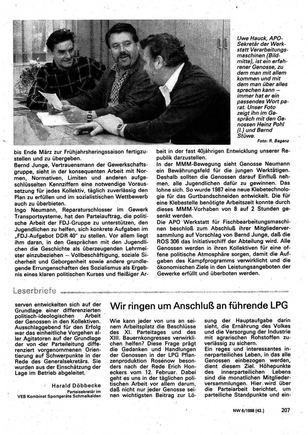 Neuer Weg (NW), Organ des Zentralkomitees (ZK) der SED (Sozialistische Einheitspartei Deutschlands) für Fragen des Parteilebens, 43. Jahrgang [Deutsche Demokratische Republik (DDR)] 1988, Seite 207 (NW ZK SED DDR 1988, S. 207)