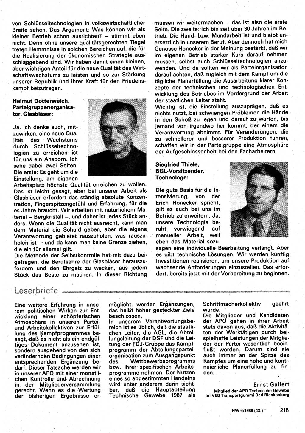 Neuer Weg (NW), Organ des Zentralkomitees (ZK) der SED (Sozialistische Einheitspartei Deutschlands) für Fragen des Parteilebens, 43. Jahrgang [Deutsche Demokratische Republik (DDR)] 1988, Seite 215 (NW ZK SED DDR 1988, S. 215)