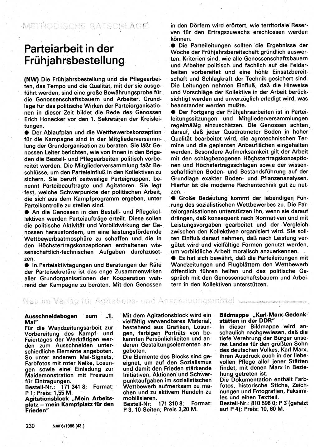 Neuer Weg (NW), Organ des Zentralkomitees (ZK) der SED (Sozialistische Einheitspartei Deutschlands) für Fragen des Parteilebens, 43. Jahrgang [Deutsche Demokratische Republik (DDR)] 1988, Seite 230 (NW ZK SED DDR 1988, S. 230)