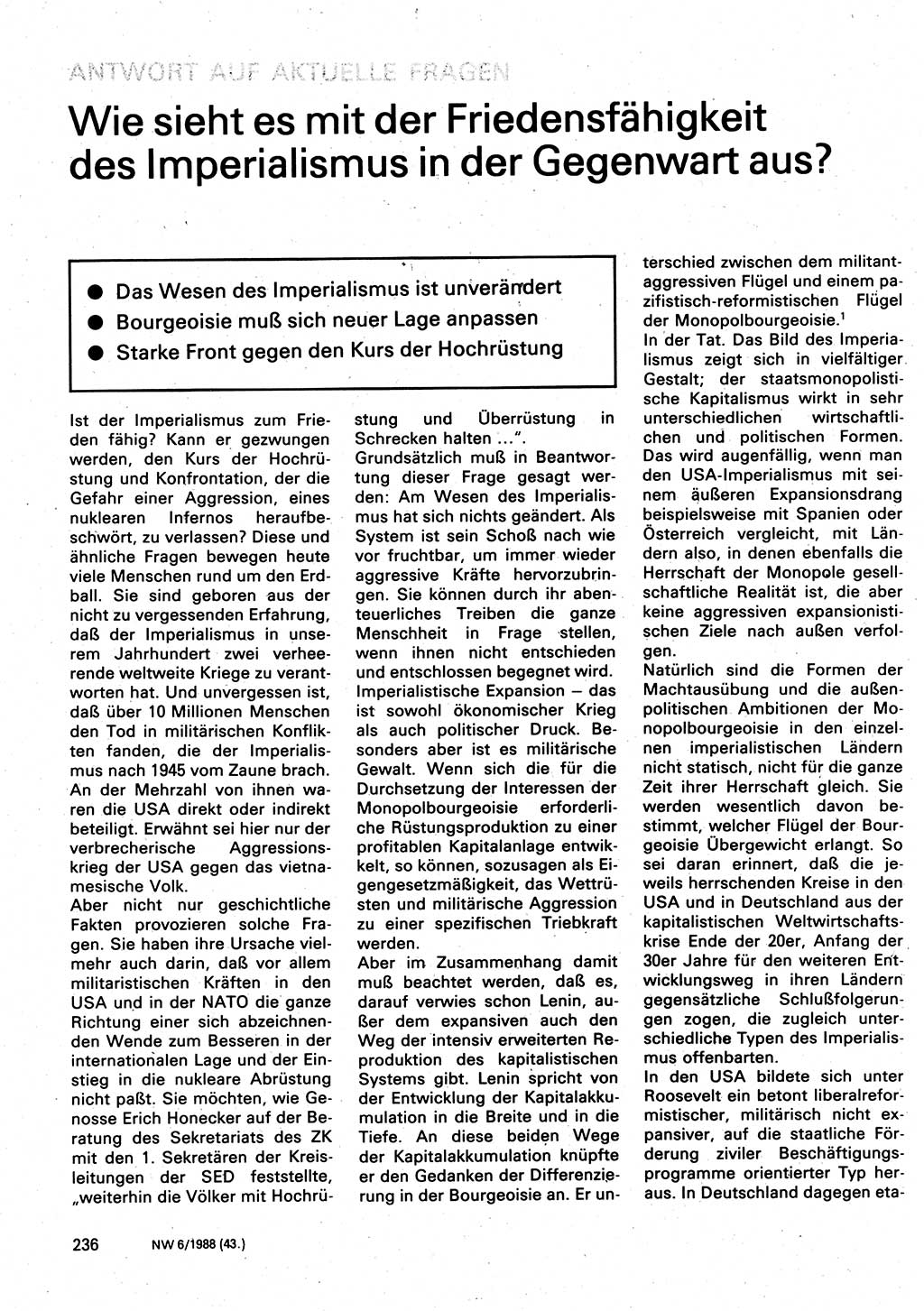 Neuer Weg (NW), Organ des Zentralkomitees (ZK) der SED (Sozialistische Einheitspartei Deutschlands) für Fragen des Parteilebens, 43. Jahrgang [Deutsche Demokratische Republik (DDR)] 1988, Seite 236 (NW ZK SED DDR 1988, S. 236)