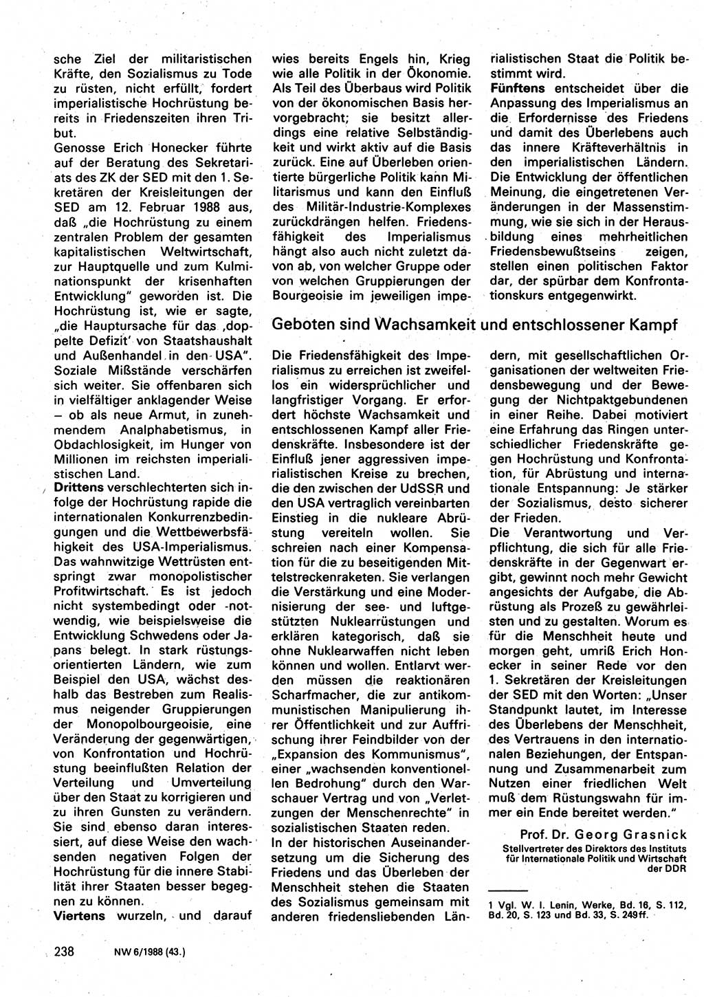 Neuer Weg (NW), Organ des Zentralkomitees (ZK) der SED (Sozialistische Einheitspartei Deutschlands) für Fragen des Parteilebens, 43. Jahrgang [Deutsche Demokratische Republik (DDR)] 1988, Seite 238 (NW ZK SED DDR 1988, S. 238)