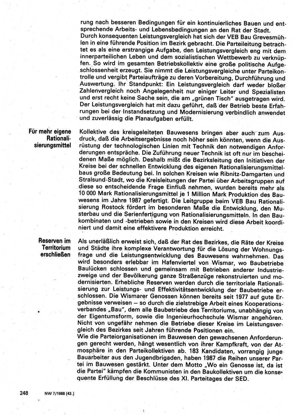 Neuer Weg (NW), Organ des Zentralkomitees (ZK) der SED (Sozialistische Einheitspartei Deutschlands) für Fragen des Parteilebens, 43. Jahrgang [Deutsche Demokratische Republik (DDR)] 1988, Seite 248 (NW ZK SED DDR 1988, S. 248)