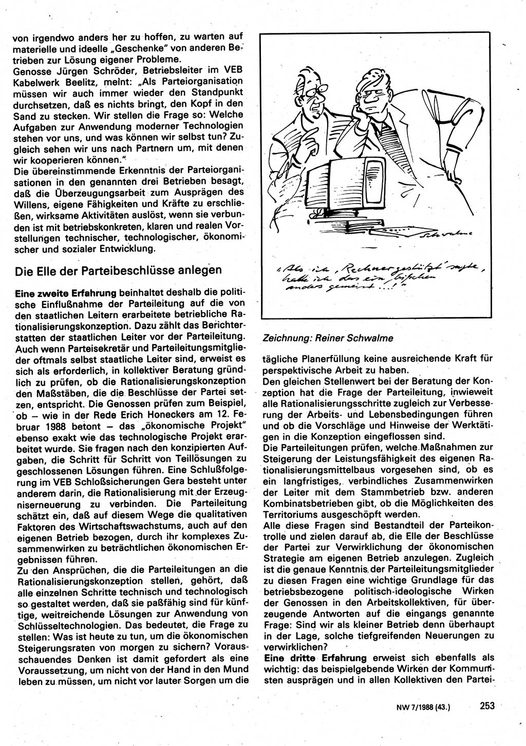 Neuer Weg (NW), Organ des Zentralkomitees (ZK) der SED (Sozialistische Einheitspartei Deutschlands) für Fragen des Parteilebens, 43. Jahrgang [Deutsche Demokratische Republik (DDR)] 1988, Seite 253 (NW ZK SED DDR 1988, S. 253)