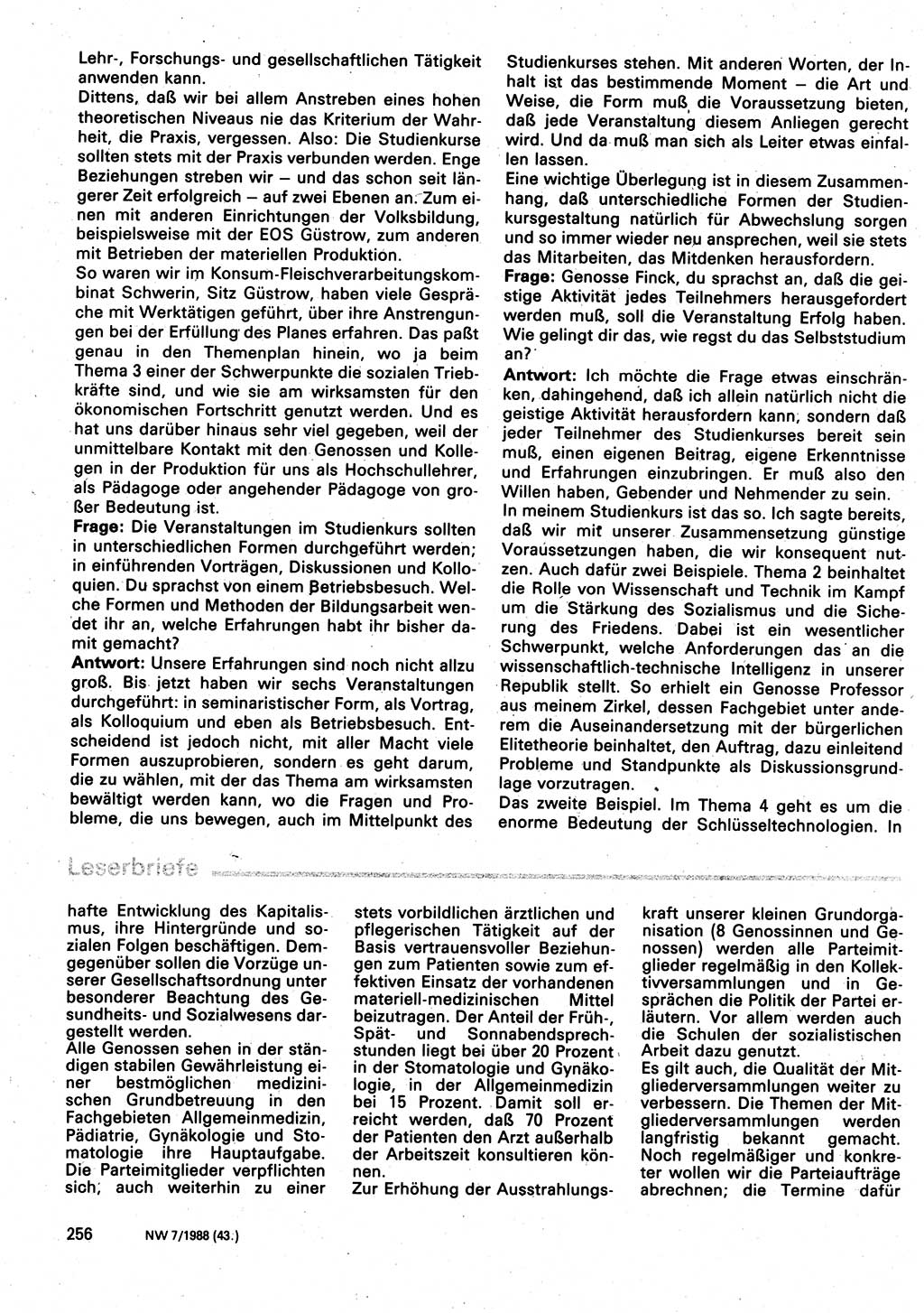 Neuer Weg (NW), Organ des Zentralkomitees (ZK) der SED (Sozialistische Einheitspartei Deutschlands) für Fragen des Parteilebens, 43. Jahrgang [Deutsche Demokratische Republik (DDR)] 1988, Seite 256 (NW ZK SED DDR 1988, S. 256)