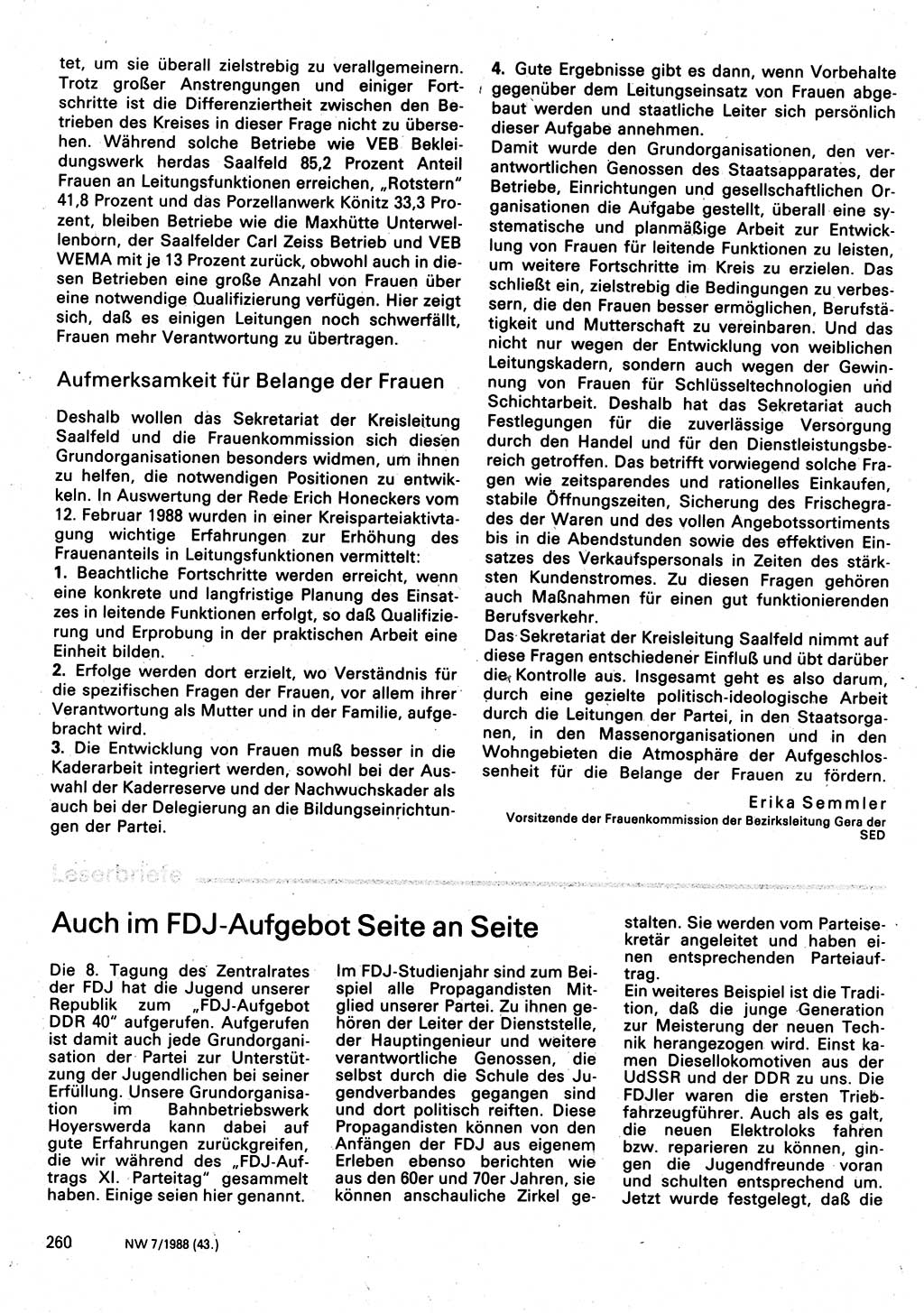 Neuer Weg (NW), Organ des Zentralkomitees (ZK) der SED (Sozialistische Einheitspartei Deutschlands) für Fragen des Parteilebens, 43. Jahrgang [Deutsche Demokratische Republik (DDR)] 1988, Seite 260 (NW ZK SED DDR 1988, S. 260)