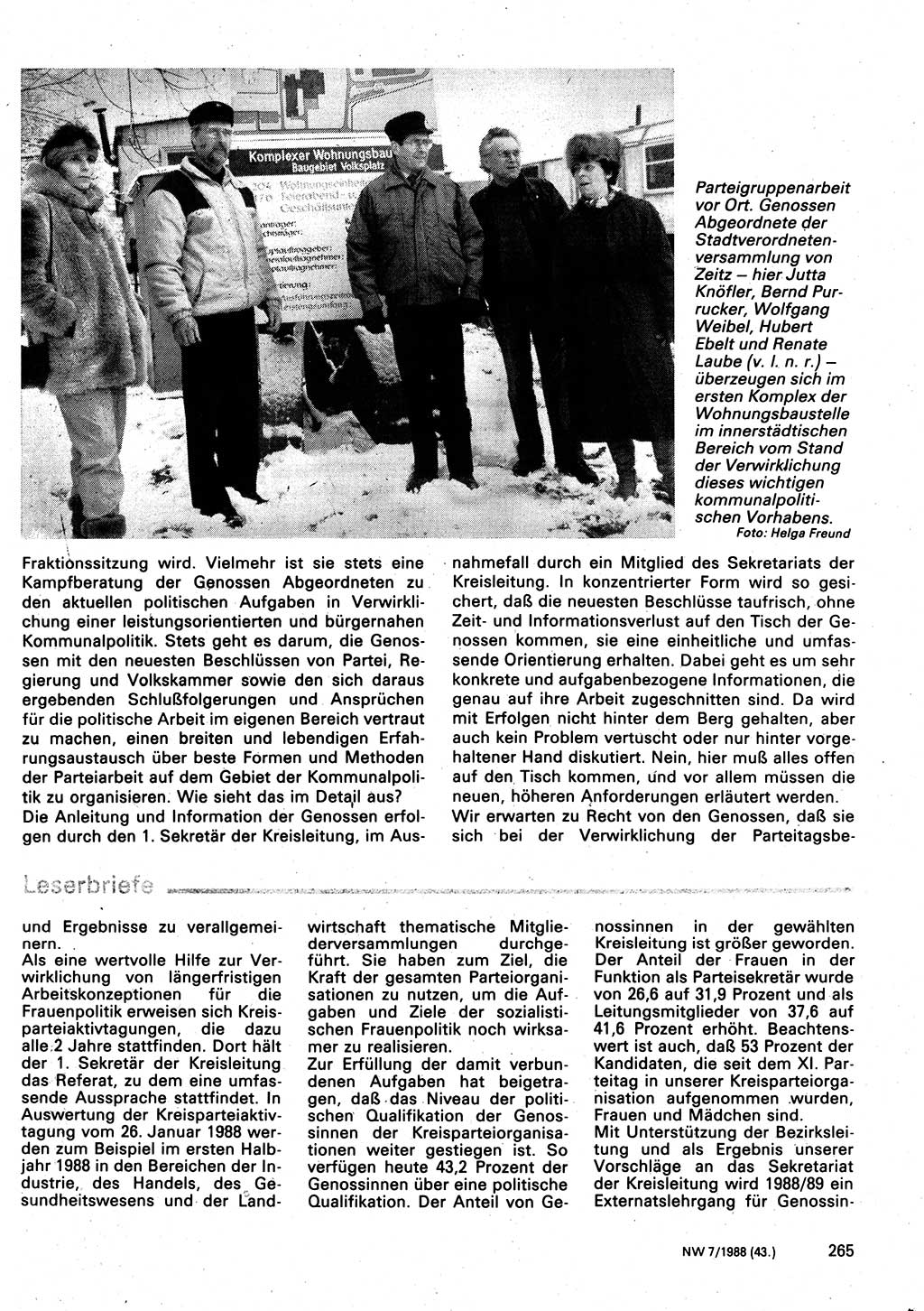Neuer Weg (NW), Organ des Zentralkomitees (ZK) der SED (Sozialistische Einheitspartei Deutschlands) für Fragen des Parteilebens, 43. Jahrgang [Deutsche Demokratische Republik (DDR)] 1988, Seite 265 (NW ZK SED DDR 1988, S. 265)