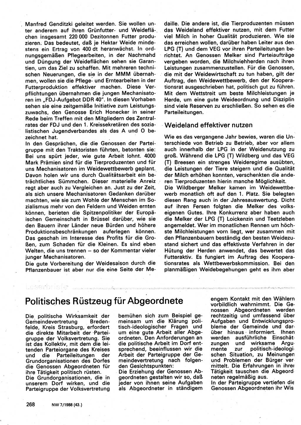 Neuer Weg (NW), Organ des Zentralkomitees (ZK) der SED (Sozialistische Einheitspartei Deutschlands) für Fragen des Parteilebens, 43. Jahrgang [Deutsche Demokratische Republik (DDR)] 1988, Seite 268 (NW ZK SED DDR 1988, S. 268)