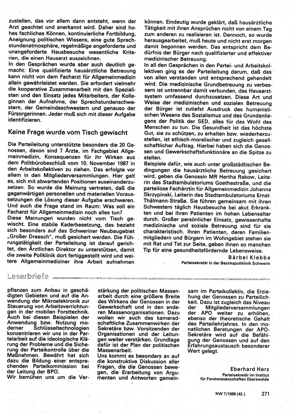 Neuer Weg (NW), Organ des Zentralkomitees (ZK) der SED (Sozialistische Einheitspartei Deutschlands) für Fragen des Parteilebens, 43. Jahrgang [Deutsche Demokratische Republik (DDR)] 1988, Seite 271 (NW ZK SED DDR 1988, S. 271)