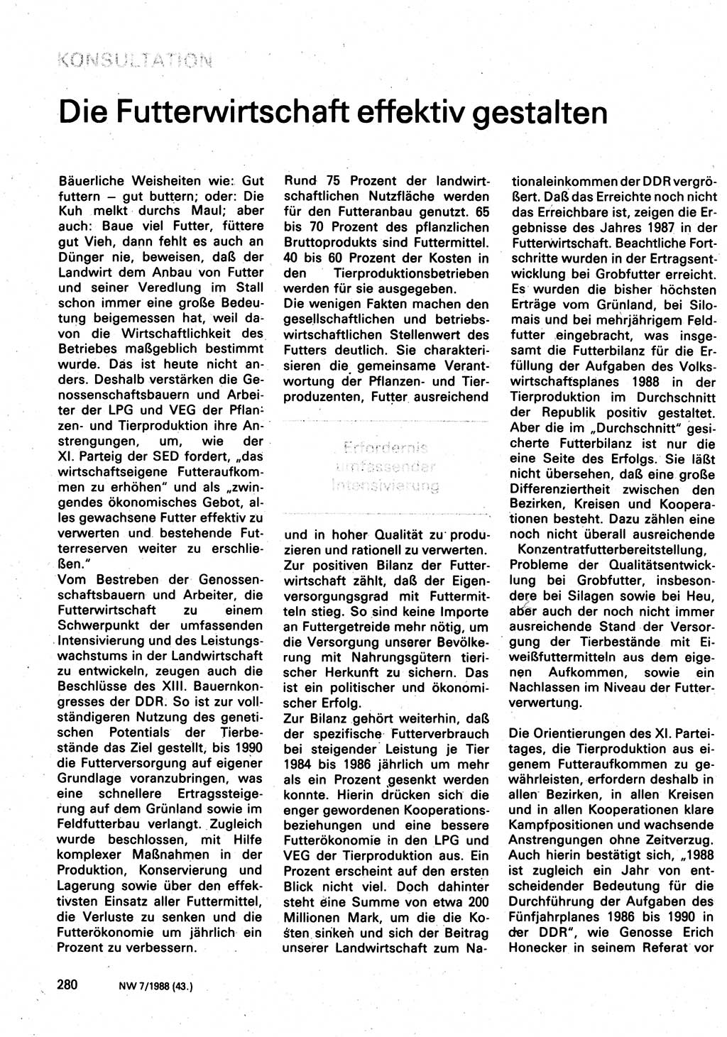 Neuer Weg (NW), Organ des Zentralkomitees (ZK) der SED (Sozialistische Einheitspartei Deutschlands) für Fragen des Parteilebens, 43. Jahrgang [Deutsche Demokratische Republik (DDR)] 1988, Seite 280 (NW ZK SED DDR 1988, S. 280)