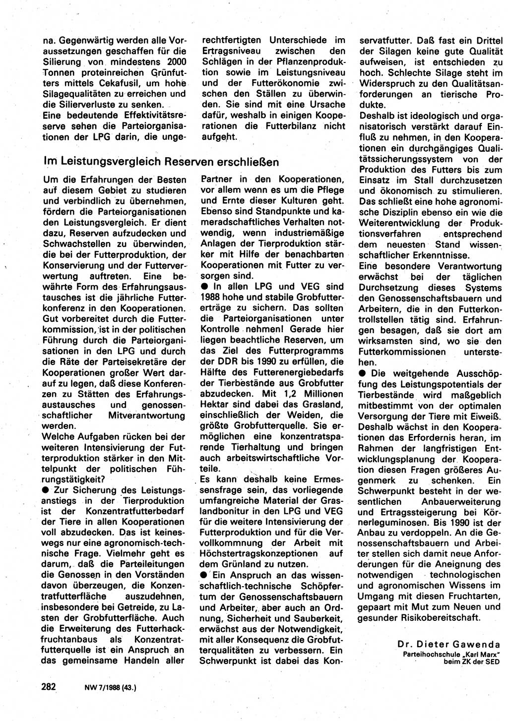 Neuer Weg (NW), Organ des Zentralkomitees (ZK) der SED (Sozialistische Einheitspartei Deutschlands) für Fragen des Parteilebens, 43. Jahrgang [Deutsche Demokratische Republik (DDR)] 1988, Seite 282 (NW ZK SED DDR 1988, S. 282)