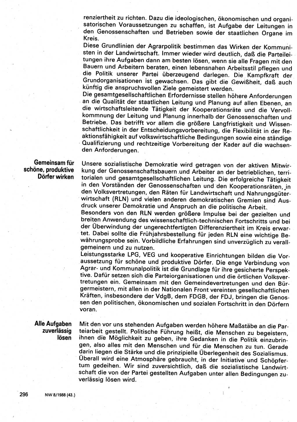 Neuer Weg (NW), Organ des Zentralkomitees (ZK) der SED (Sozialistische Einheitspartei Deutschlands) für Fragen des Parteilebens, 43. Jahrgang [Deutsche Demokratische Republik (DDR)] 1988, Seite 296 (NW ZK SED DDR 1988, S. 296)