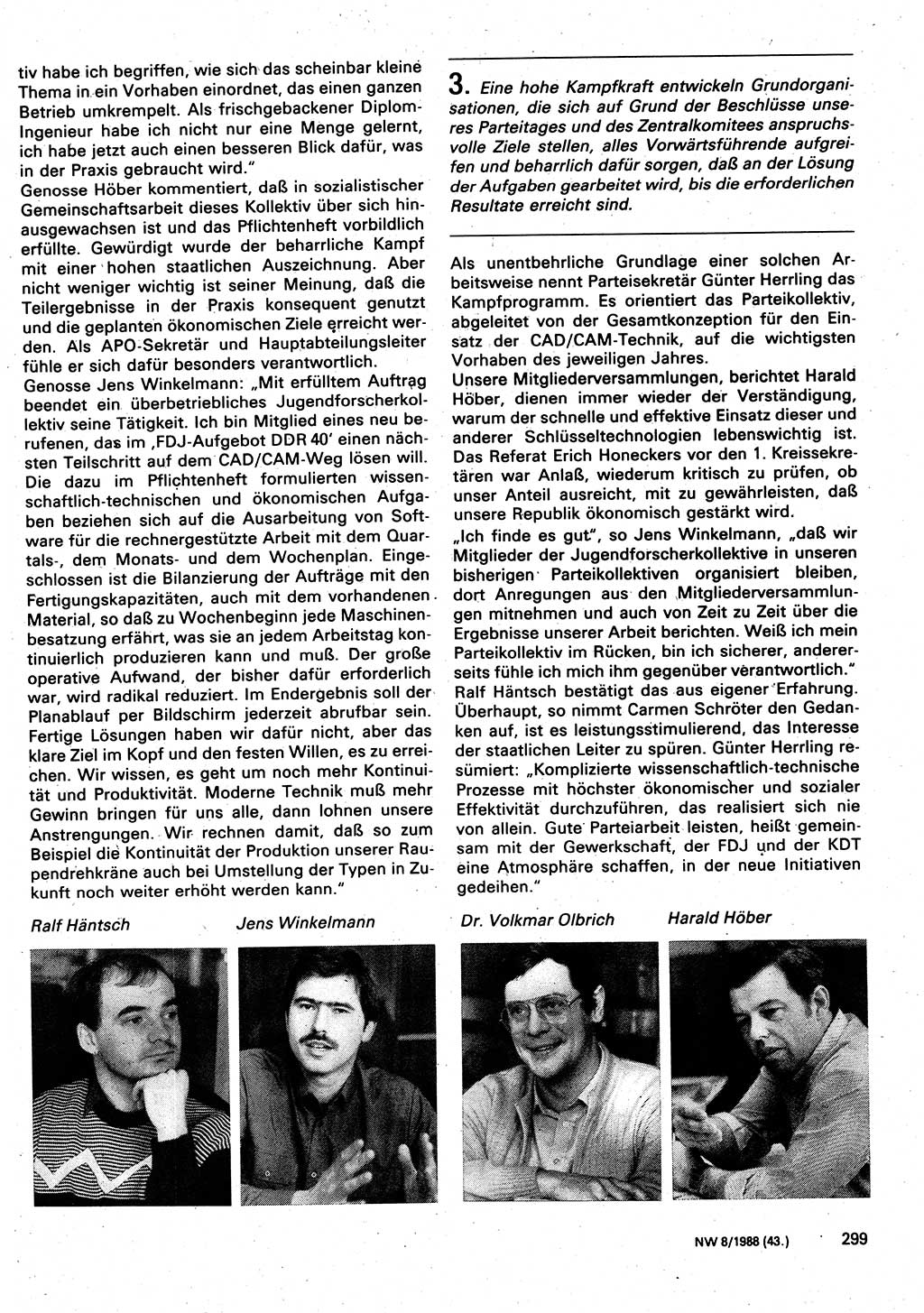Neuer Weg (NW), Organ des Zentralkomitees (ZK) der SED (Sozialistische Einheitspartei Deutschlands) für Fragen des Parteilebens, 43. Jahrgang [Deutsche Demokratische Republik (DDR)] 1988, Seite 299 (NW ZK SED DDR 1988, S. 299)