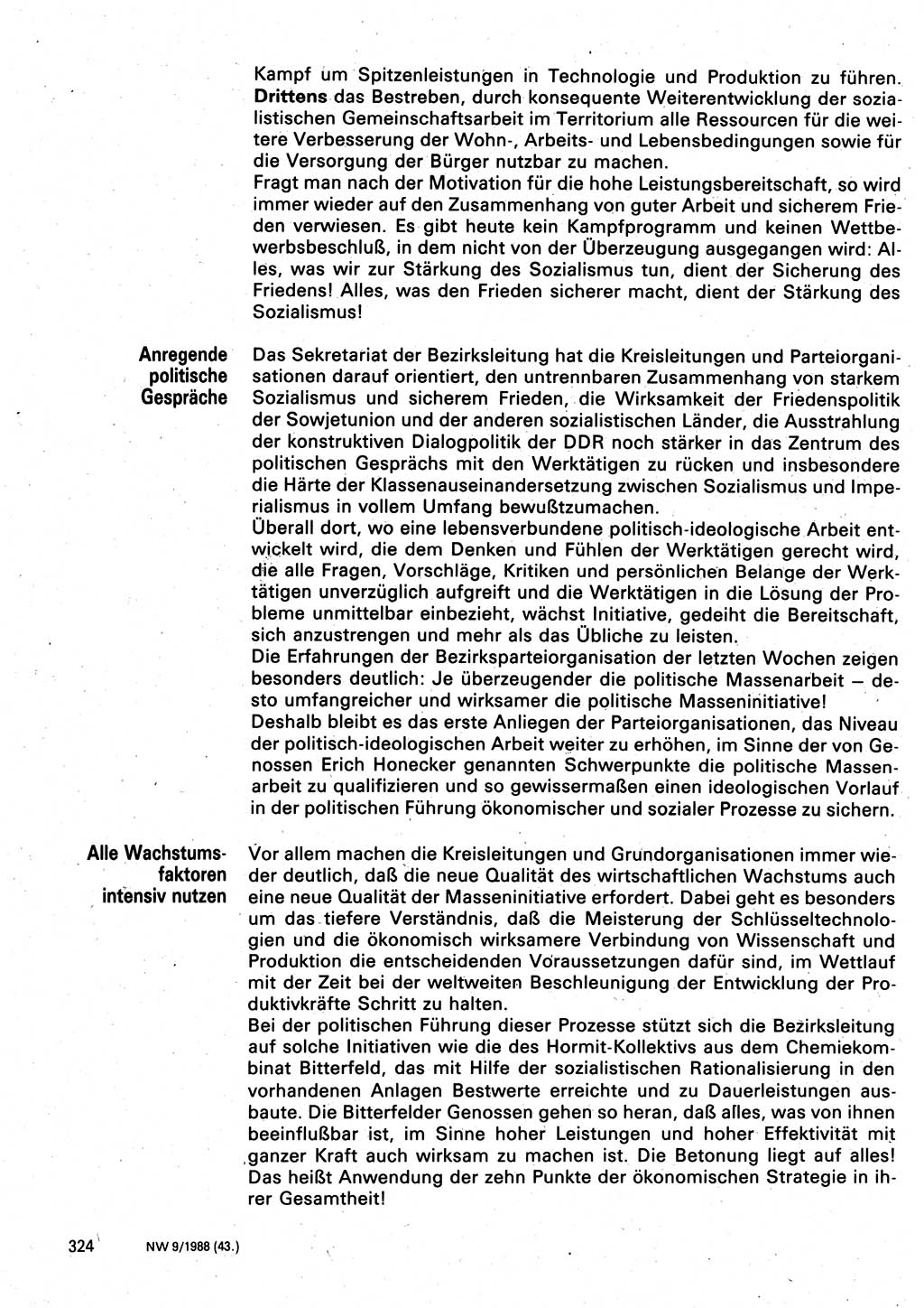 Neuer Weg (NW), Organ des Zentralkomitees (ZK) der SED (Sozialistische Einheitspartei Deutschlands) für Fragen des Parteilebens, 43. Jahrgang [Deutsche Demokratische Republik (DDR)] 1988, Seite 324 (NW ZK SED DDR 1988, S. 324)