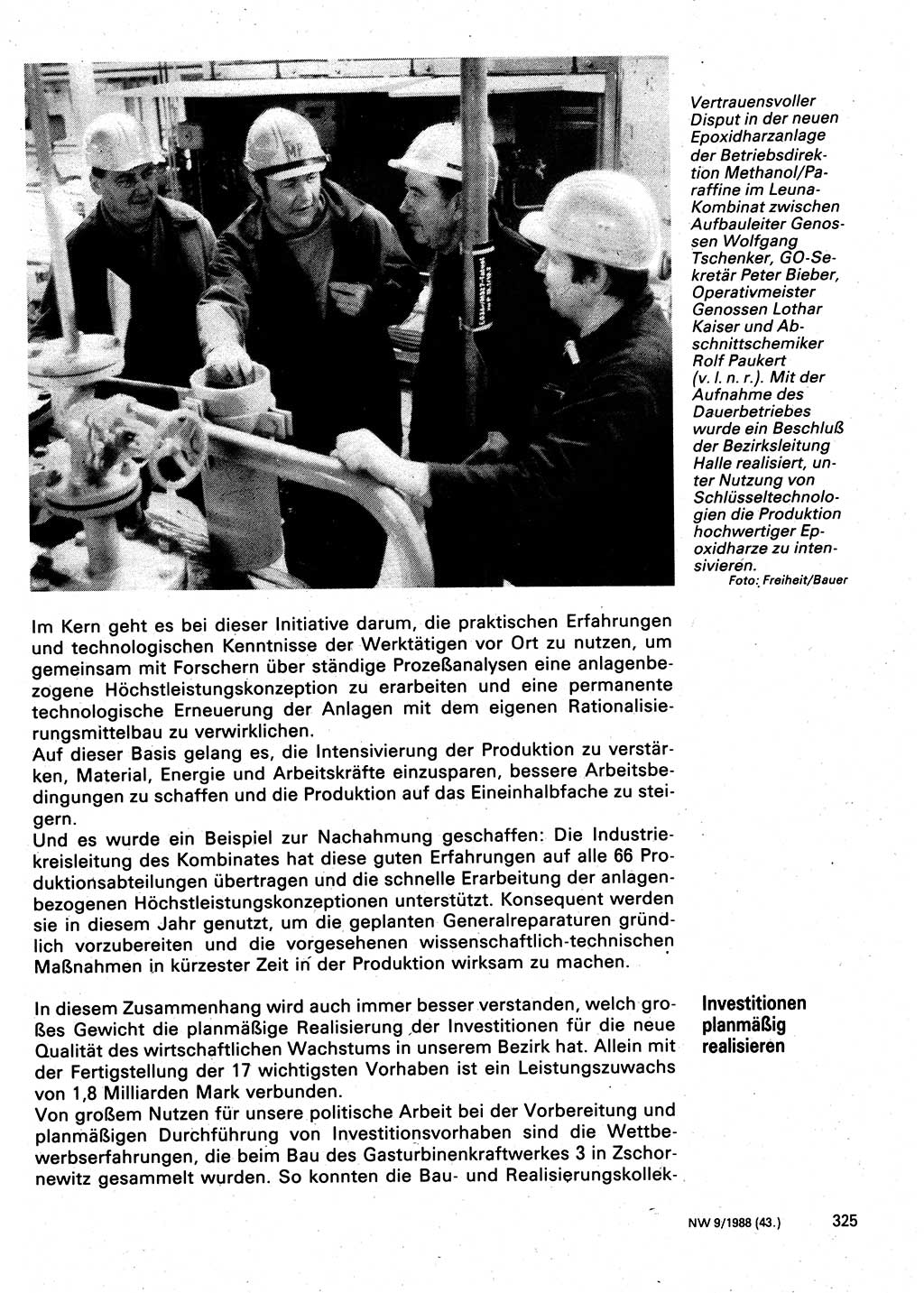 Neuer Weg (NW), Organ des Zentralkomitees (ZK) der SED (Sozialistische Einheitspartei Deutschlands) für Fragen des Parteilebens, 43. Jahrgang [Deutsche Demokratische Republik (DDR)] 1988, Seite 325 (NW ZK SED DDR 1988, S. 325)