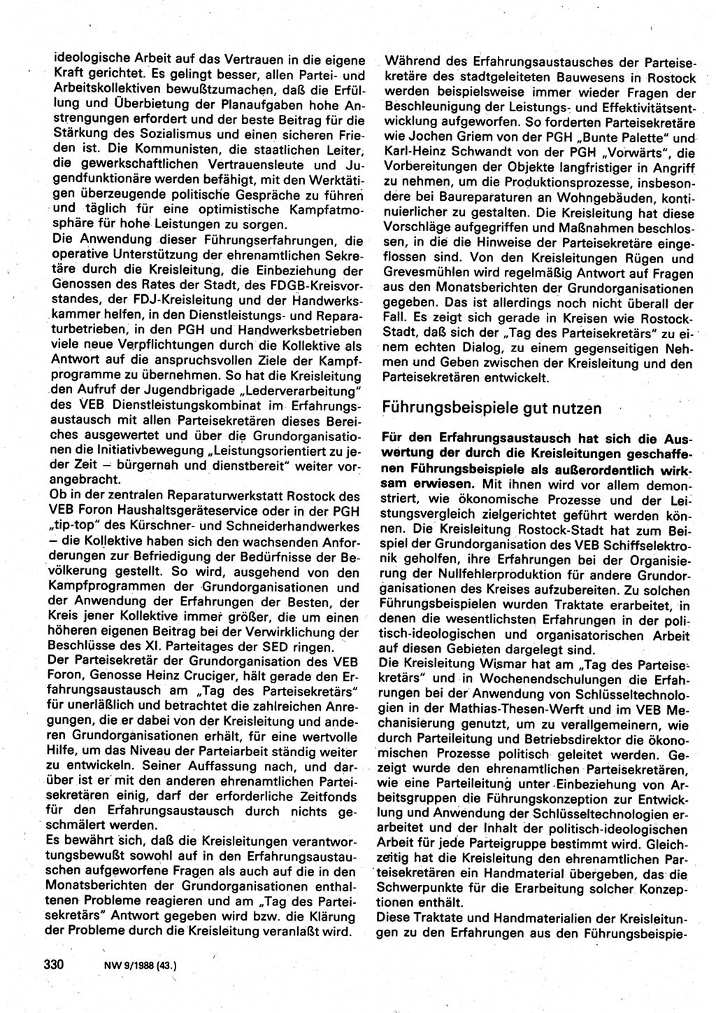 Neuer Weg (NW), Organ des Zentralkomitees (ZK) der SED (Sozialistische Einheitspartei Deutschlands) für Fragen des Parteilebens, 43. Jahrgang [Deutsche Demokratische Republik (DDR)] 1988, Seite 330 (NW ZK SED DDR 1988, S. 330)