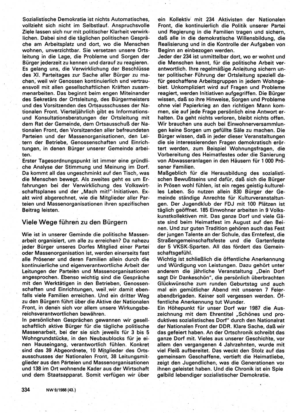 Neuer Weg (NW), Organ des Zentralkomitees (ZK) der SED (Sozialistische Einheitspartei Deutschlands) für Fragen des Parteilebens, 43. Jahrgang [Deutsche Demokratische Republik (DDR)] 1988, Seite 334 (NW ZK SED DDR 1988, S. 334)