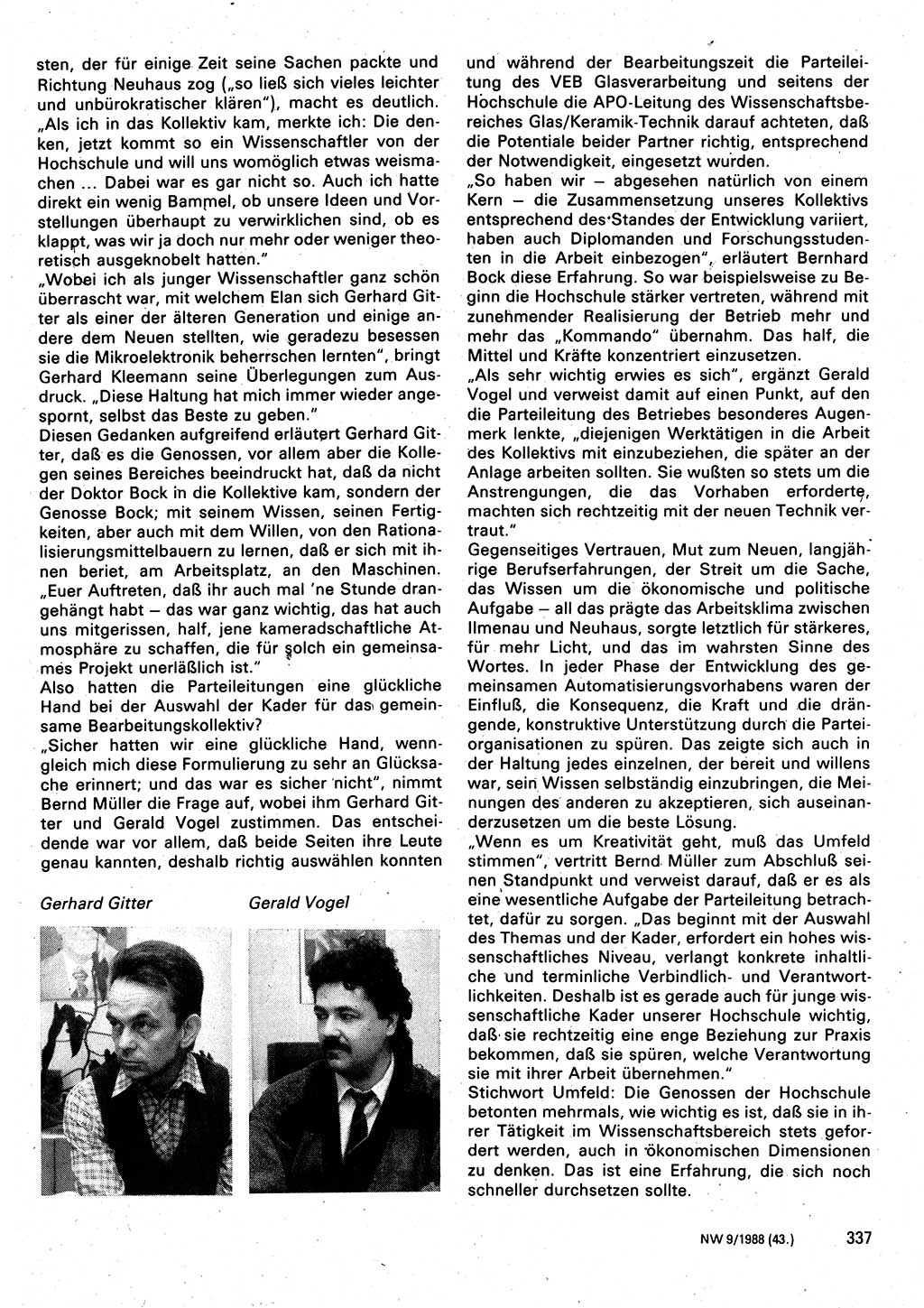 Neuer Weg (NW), Organ des Zentralkomitees (ZK) der SED (Sozialistische Einheitspartei Deutschlands) für Fragen des Parteilebens, 43. Jahrgang [Deutsche Demokratische Republik (DDR)] 1988, Seite 337 (NW ZK SED DDR 1988, S. 337)