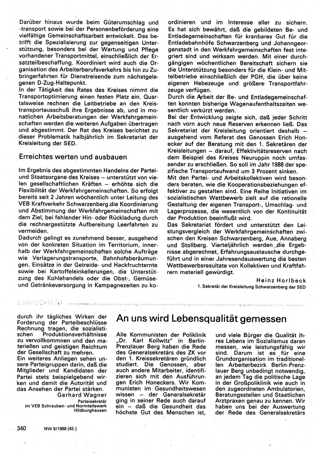 Neuer Weg (NW), Organ des Zentralkomitees (ZK) der SED (Sozialistische Einheitspartei Deutschlands) für Fragen des Parteilebens, 43. Jahrgang [Deutsche Demokratische Republik (DDR)] 1988, Seite 340 (NW ZK SED DDR 1988, S. 340)