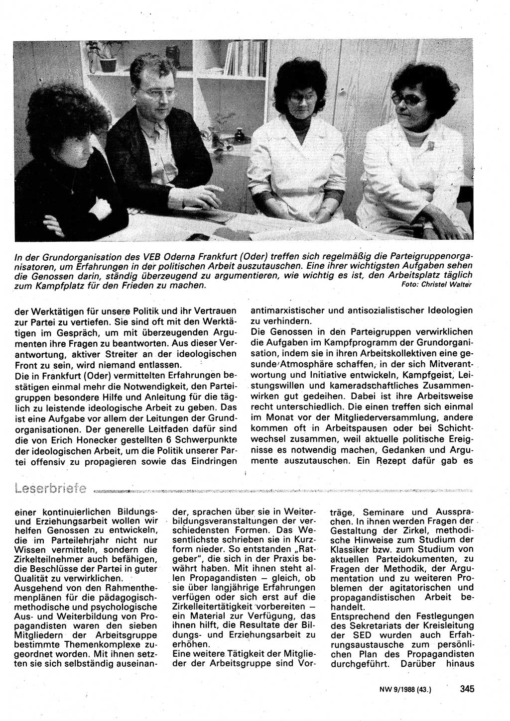 Neuer Weg (NW), Organ des Zentralkomitees (ZK) der SED (Sozialistische Einheitspartei Deutschlands) für Fragen des Parteilebens, 43. Jahrgang [Deutsche Demokratische Republik (DDR)] 1988, Seite 345 (NW ZK SED DDR 1988, S. 345)