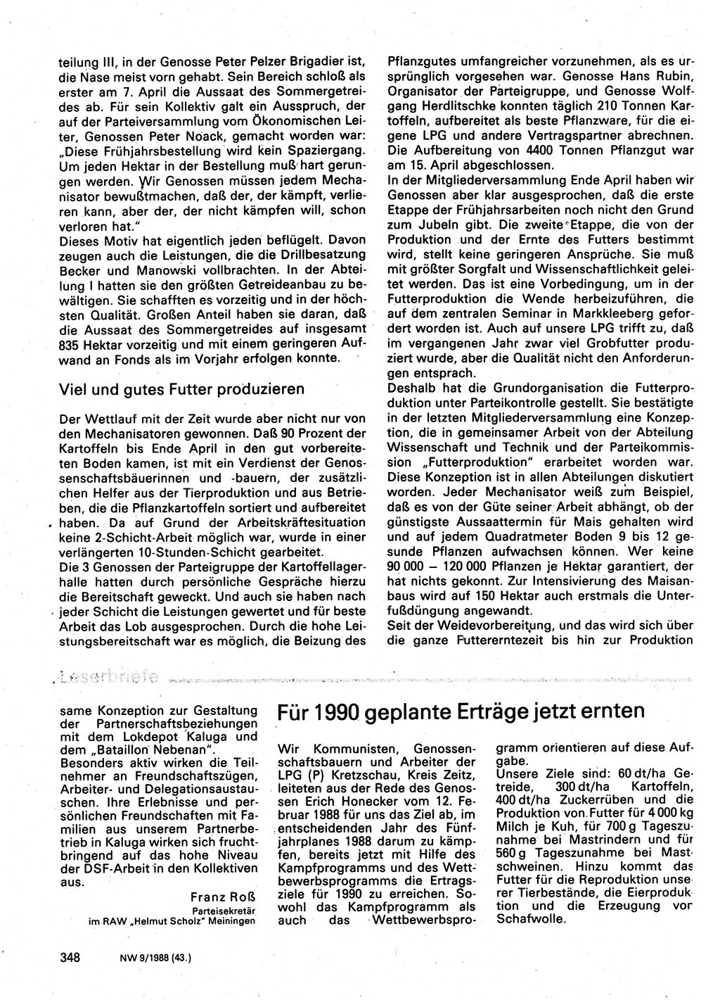 Neuer Weg (NW), Organ des Zentralkomitees (ZK) der SED (Sozialistische Einheitspartei Deutschlands) für Fragen des Parteilebens, 43. Jahrgang [Deutsche Demokratische Republik (DDR)] 1988, Seite 348 (NW ZK SED DDR 1988, S. 348)