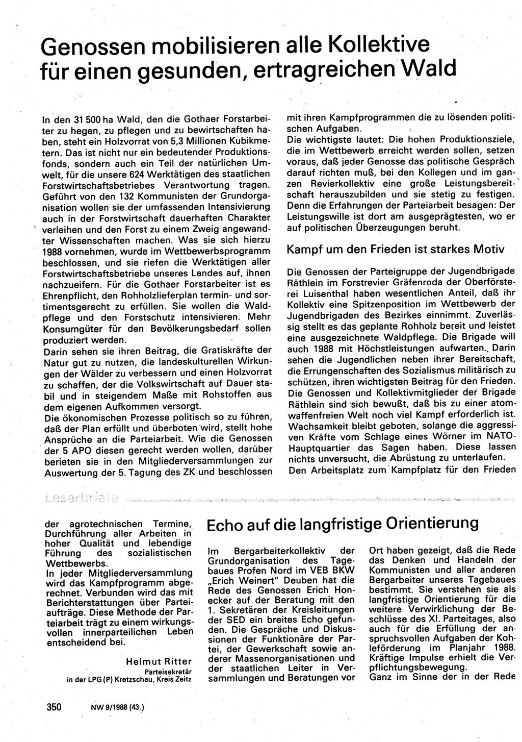 Neuer Weg (NW), Organ des Zentralkomitees (ZK) der SED (Sozialistische Einheitspartei Deutschlands) für Fragen des Parteilebens, 43. Jahrgang [Deutsche Demokratische Republik (DDR)] 1988, Seite 350 (NW ZK SED DDR 1988, S. 350)