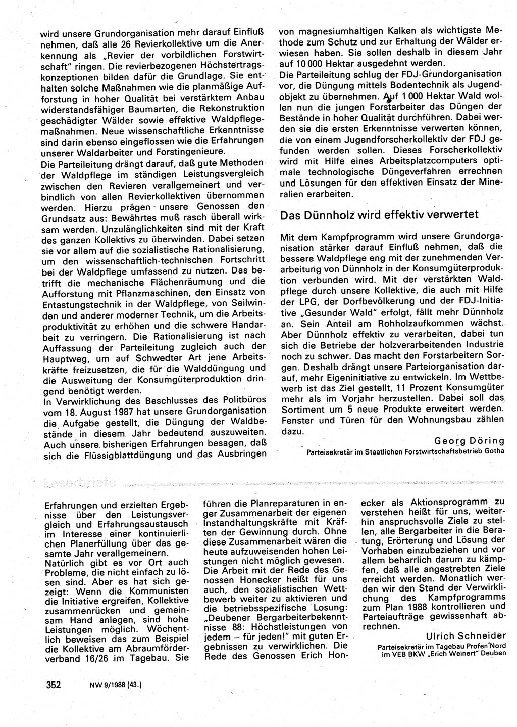 Neuer Weg (NW), Organ des Zentralkomitees (ZK) der SED (Sozialistische Einheitspartei Deutschlands) für Fragen des Parteilebens, 43. Jahrgang [Deutsche Demokratische Republik (DDR)] 1988, Seite 352 (NW ZK SED DDR 1988, S. 352)