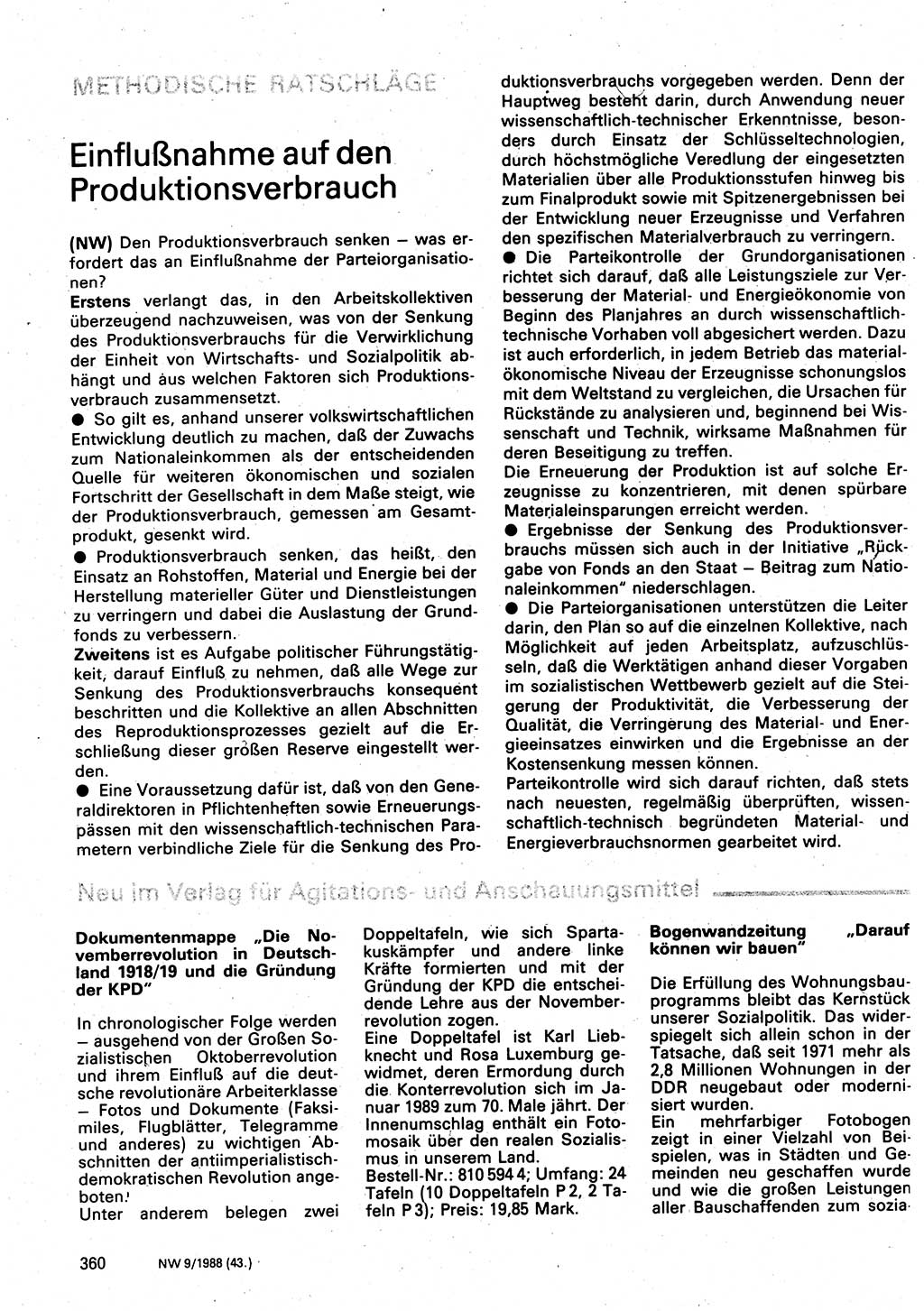 Neuer Weg (NW), Organ des Zentralkomitees (ZK) der SED (Sozialistische Einheitspartei Deutschlands) für Fragen des Parteilebens, 43. Jahrgang [Deutsche Demokratische Republik (DDR)] 1988, Seite 360 (NW ZK SED DDR 1988, S. 360)