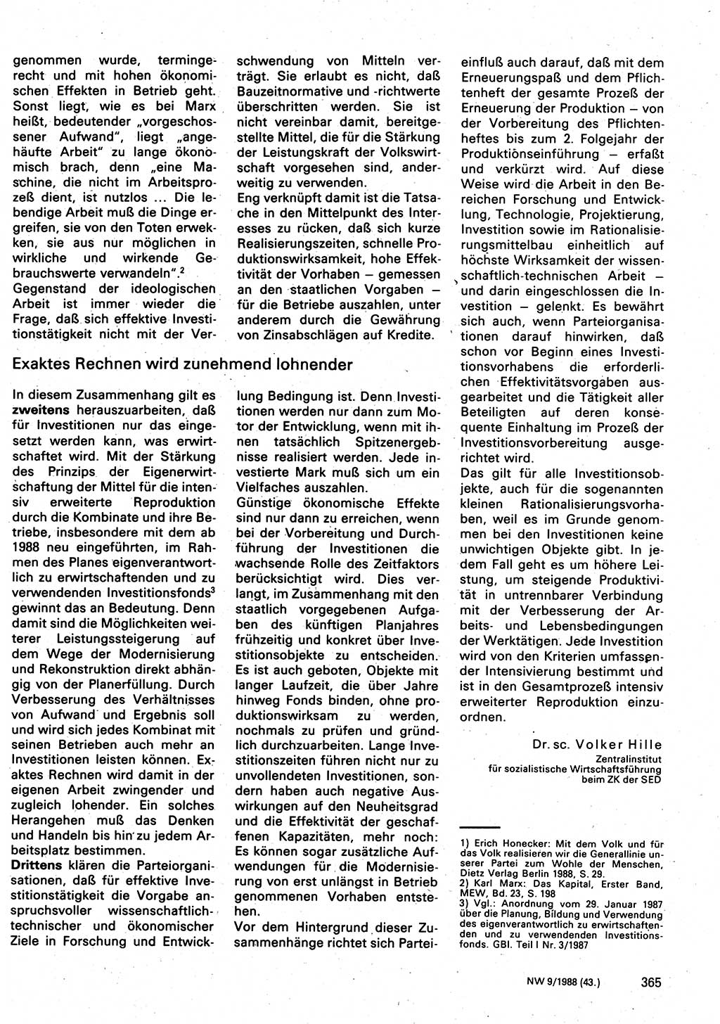 Neuer Weg (NW), Organ des Zentralkomitees (ZK) der SED (Sozialistische Einheitspartei Deutschlands) für Fragen des Parteilebens, 43. Jahrgang [Deutsche Demokratische Republik (DDR)] 1988, Seite 365 (NW ZK SED DDR 1988, S. 365)