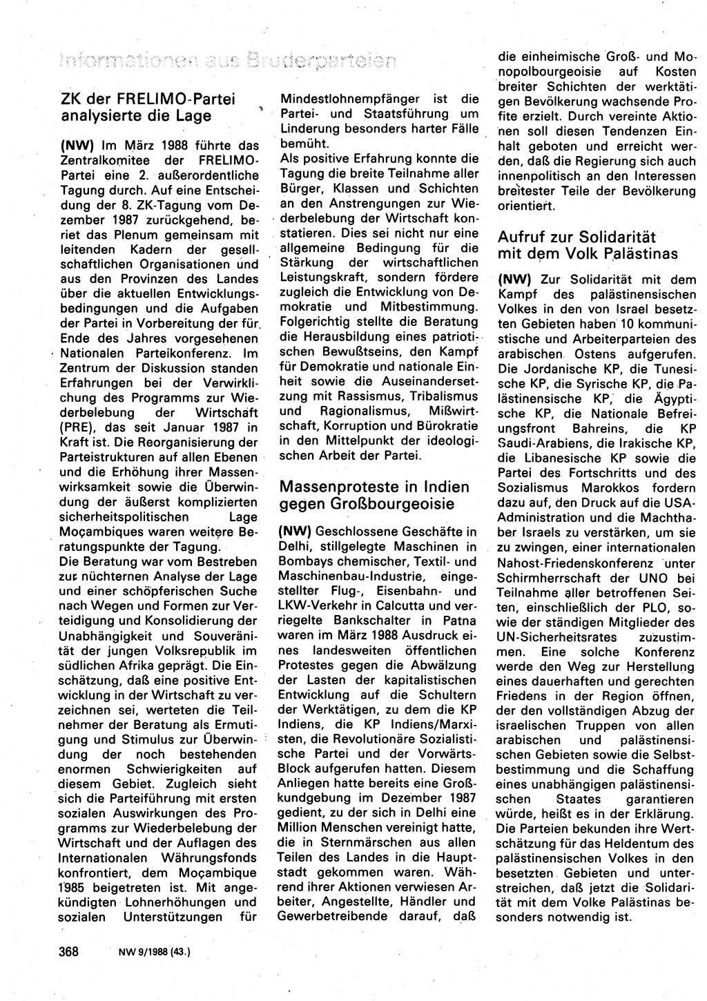 Neuer Weg (NW), Organ des Zentralkomitees (ZK) der SED (Sozialistische Einheitspartei Deutschlands) für Fragen des Parteilebens, 43. Jahrgang [Deutsche Demokratische Republik (DDR)] 1988, Seite 368 (NW ZK SED DDR 1988, S. 368)