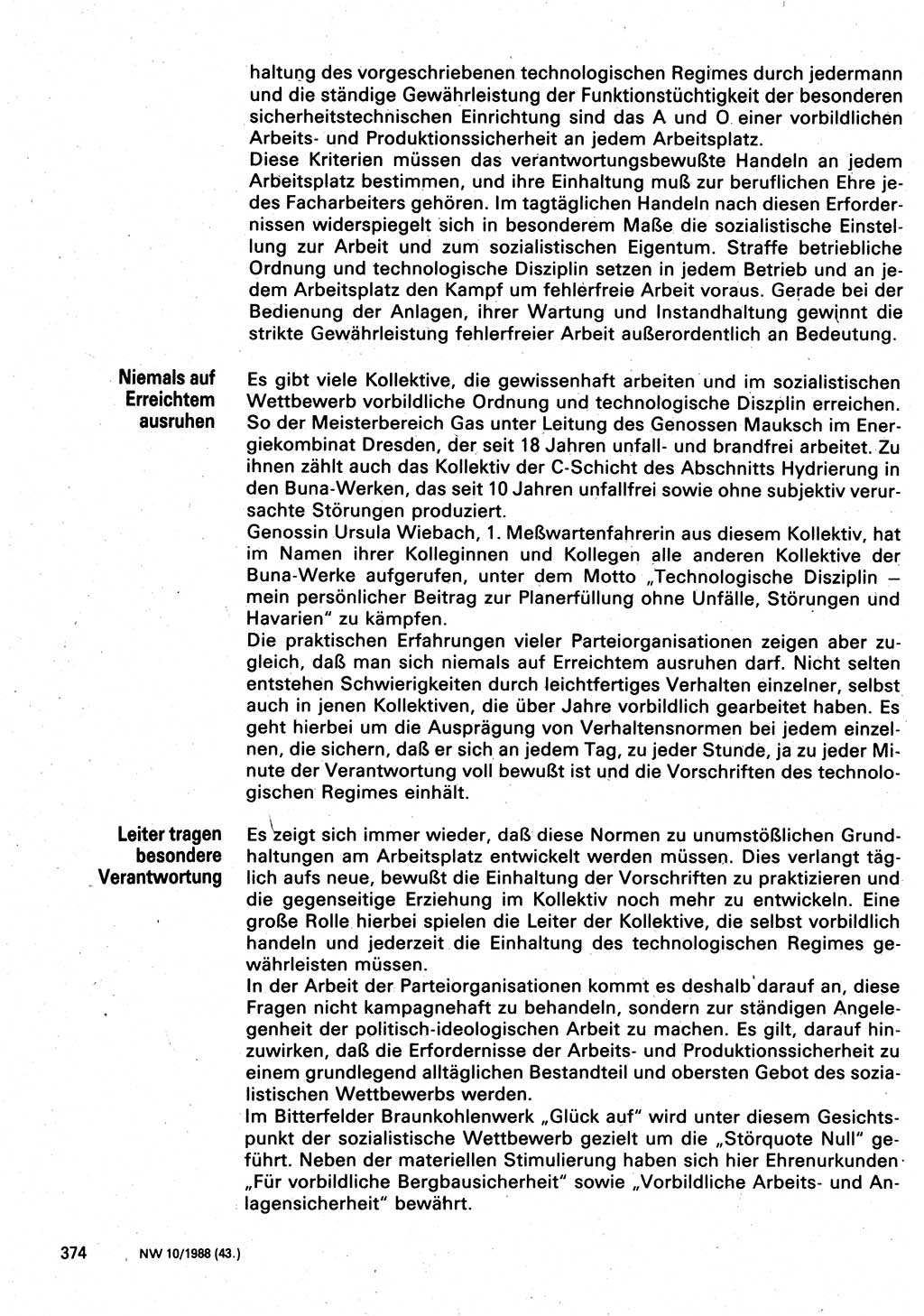 Neuer Weg (NW), Organ des Zentralkomitees (ZK) der SED (Sozialistische Einheitspartei Deutschlands) für Fragen des Parteilebens, 43. Jahrgang [Deutsche Demokratische Republik (DDR)] 1988, Seite 374 (NW ZK SED DDR 1988, S. 374)