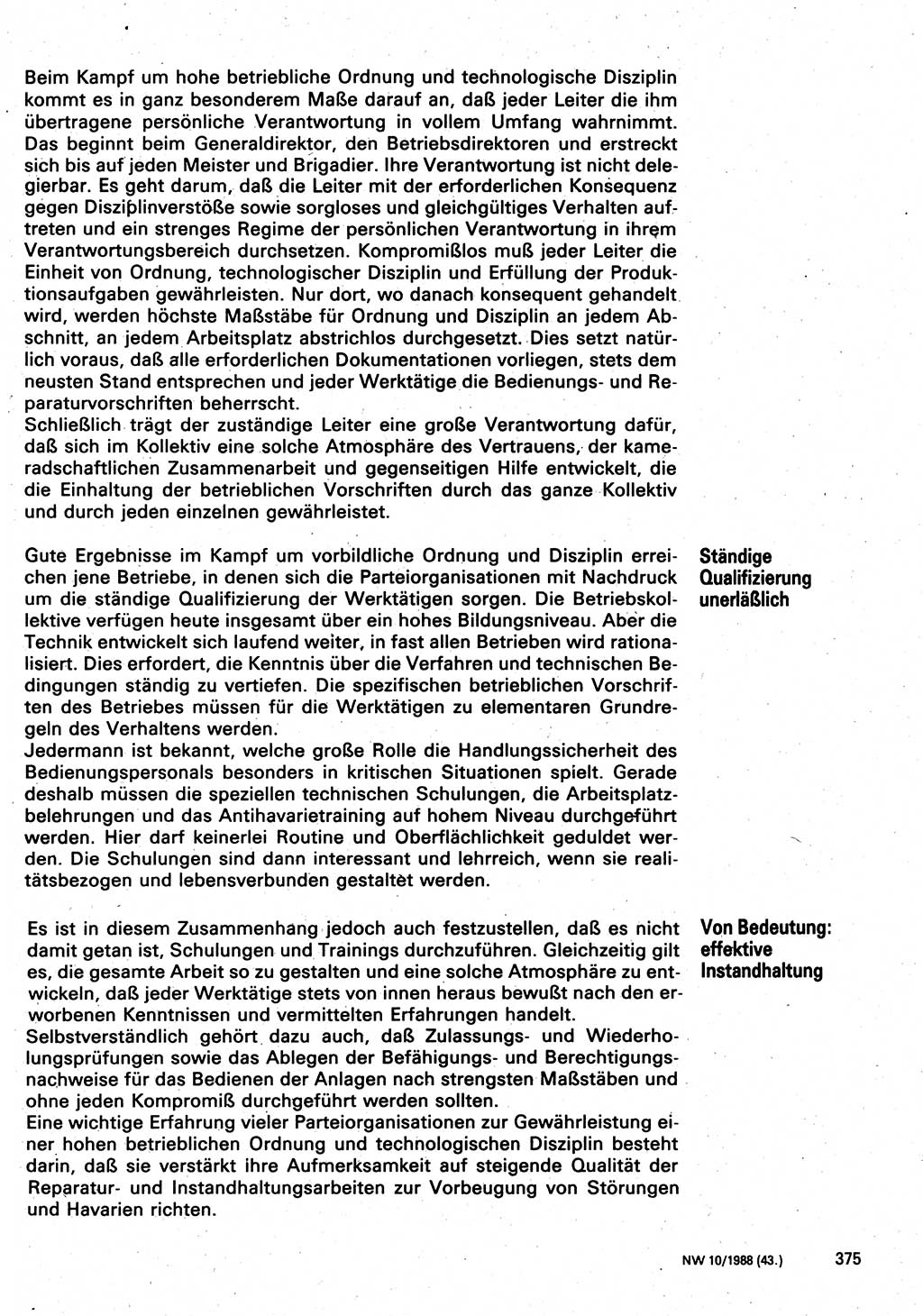 Neuer Weg (NW), Organ des Zentralkomitees (ZK) der SED (Sozialistische Einheitspartei Deutschlands) für Fragen des Parteilebens, 43. Jahrgang [Deutsche Demokratische Republik (DDR)] 1988, Seite 375 (NW ZK SED DDR 1988, S. 375)
