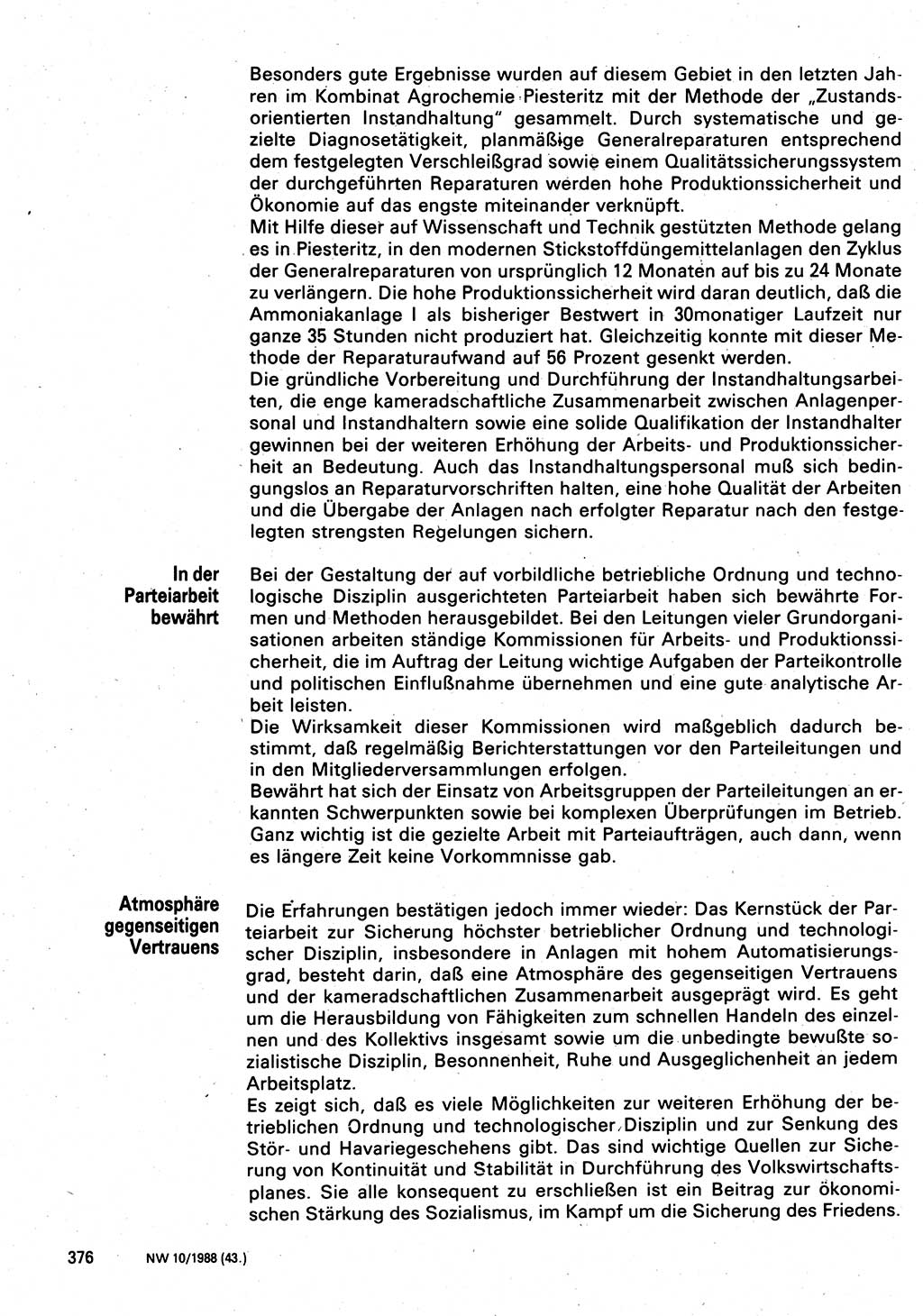 Neuer Weg (NW), Organ des Zentralkomitees (ZK) der SED (Sozialistische Einheitspartei Deutschlands) für Fragen des Parteilebens, 43. Jahrgang [Deutsche Demokratische Republik (DDR)] 1988, Seite 376 (NW ZK SED DDR 1988, S. 376)