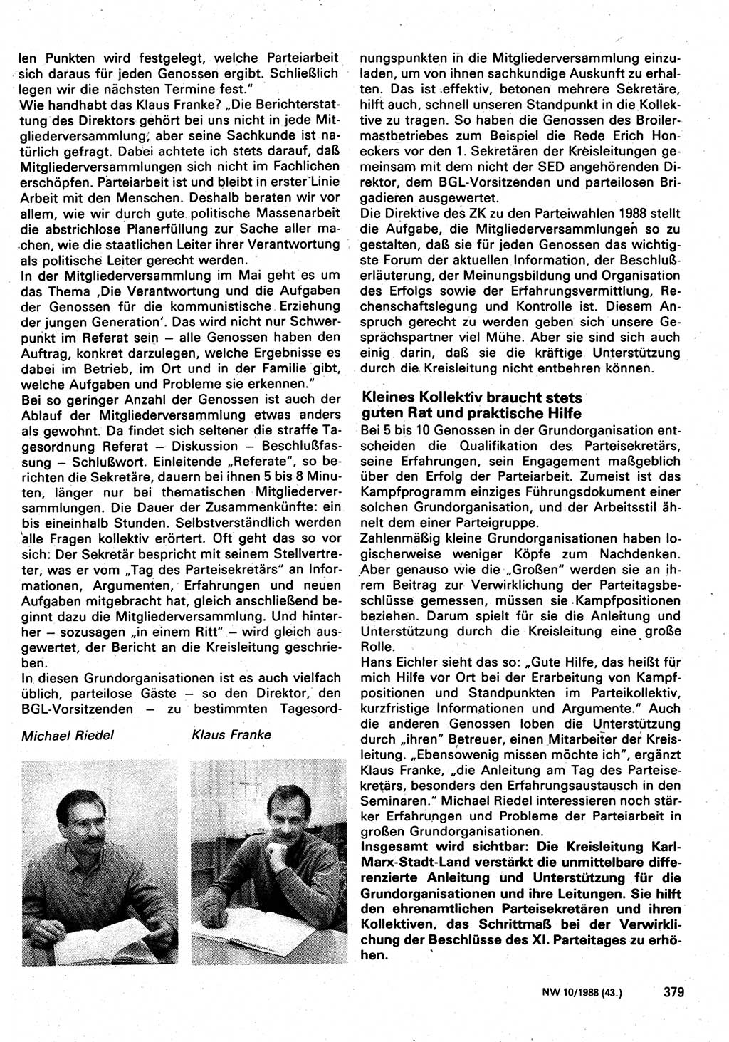 Neuer Weg (NW), Organ des Zentralkomitees (ZK) der SED (Sozialistische Einheitspartei Deutschlands) für Fragen des Parteilebens, 43. Jahrgang [Deutsche Demokratische Republik (DDR)] 1988, Seite 379 (NW ZK SED DDR 1988, S. 379)