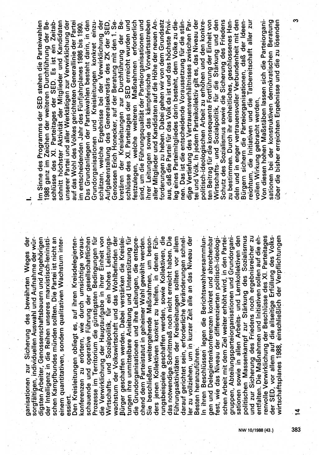 Neuer Weg (NW), Organ des Zentralkomitees (ZK) der SED (Sozialistische Einheitspartei Deutschlands) für Fragen des Parteilebens, 43. Jahrgang [Deutsche Demokratische Republik (DDR)] 1988, Seite 383 (NW ZK SED DDR 1988, S. 383)