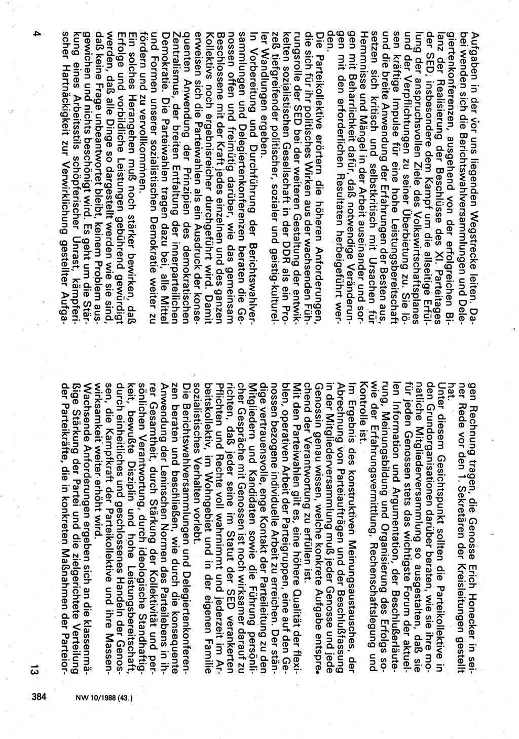 Neuer Weg (NW), Organ des Zentralkomitees (ZK) der SED (Sozialistische Einheitspartei Deutschlands) für Fragen des Parteilebens, 43. Jahrgang [Deutsche Demokratische Republik (DDR)] 1988, Seite 384 (NW ZK SED DDR 1988, S. 384)