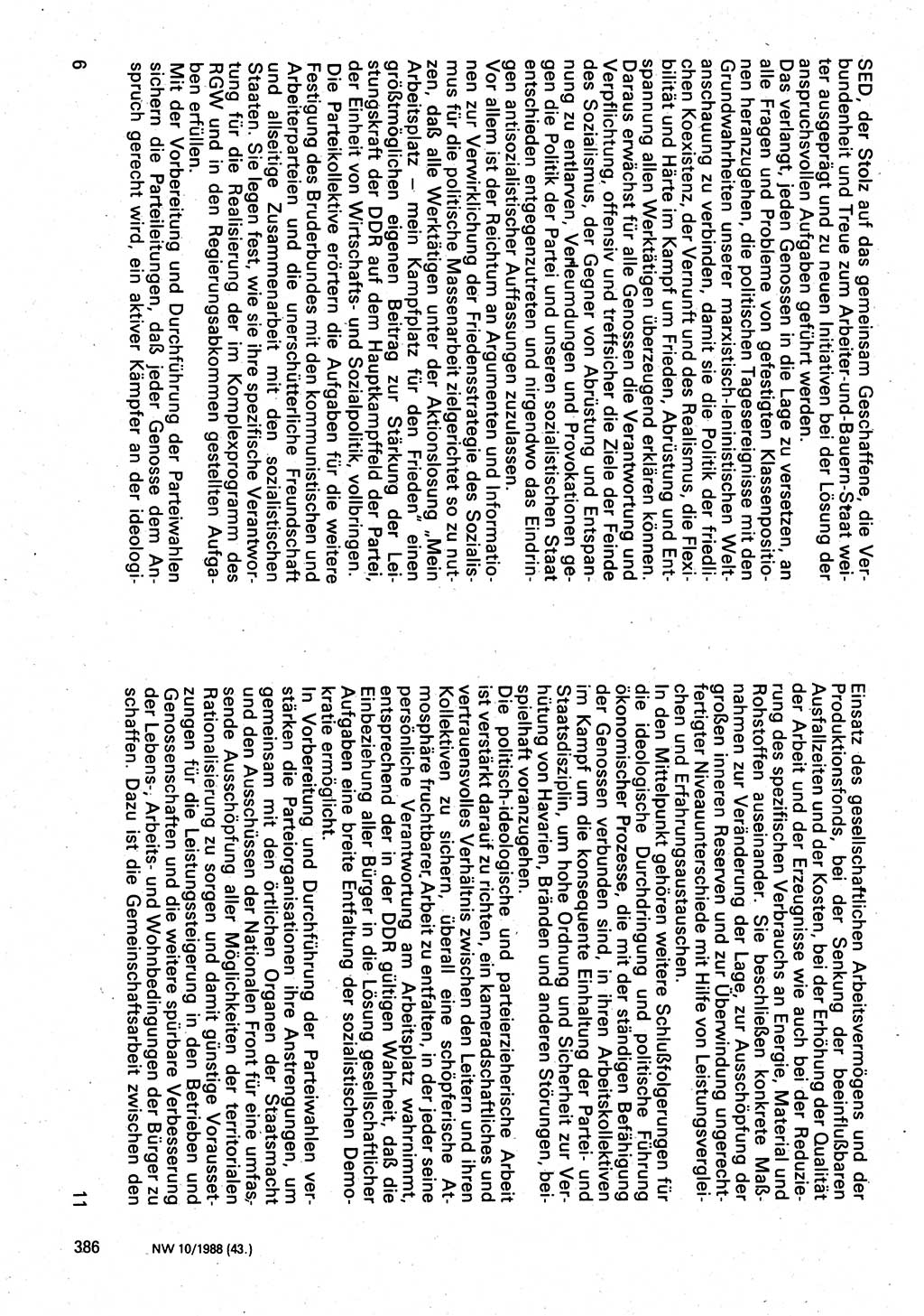 Neuer Weg (NW), Organ des Zentralkomitees (ZK) der SED (Sozialistische Einheitspartei Deutschlands) für Fragen des Parteilebens, 43. Jahrgang [Deutsche Demokratische Republik (DDR)] 1988, Seite 386 (NW ZK SED DDR 1988, S. 386)